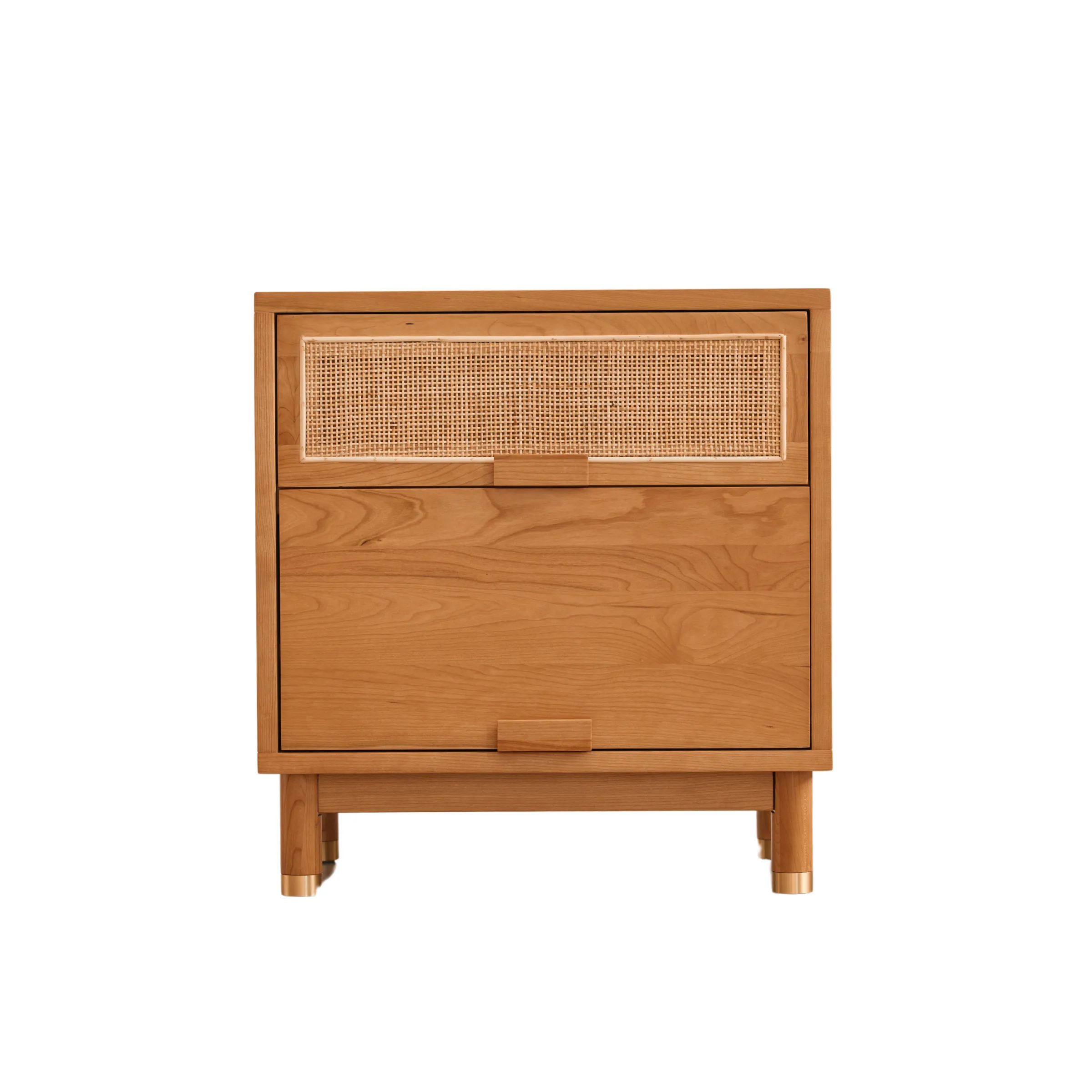 Solidwood Quartz Cherry Bedside Table with Rattan