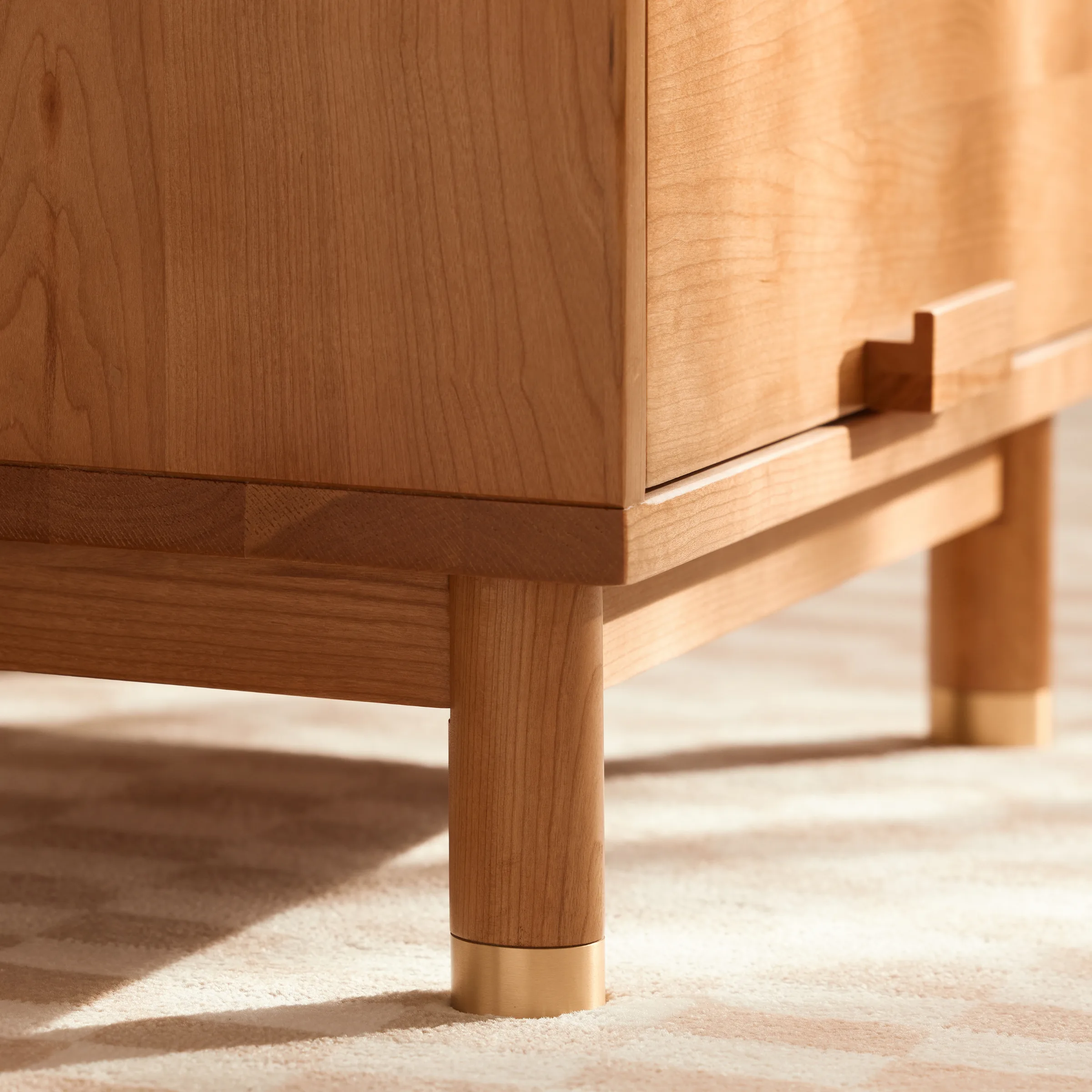Solidwood Quartz Cherry Bedside Table with Rattan