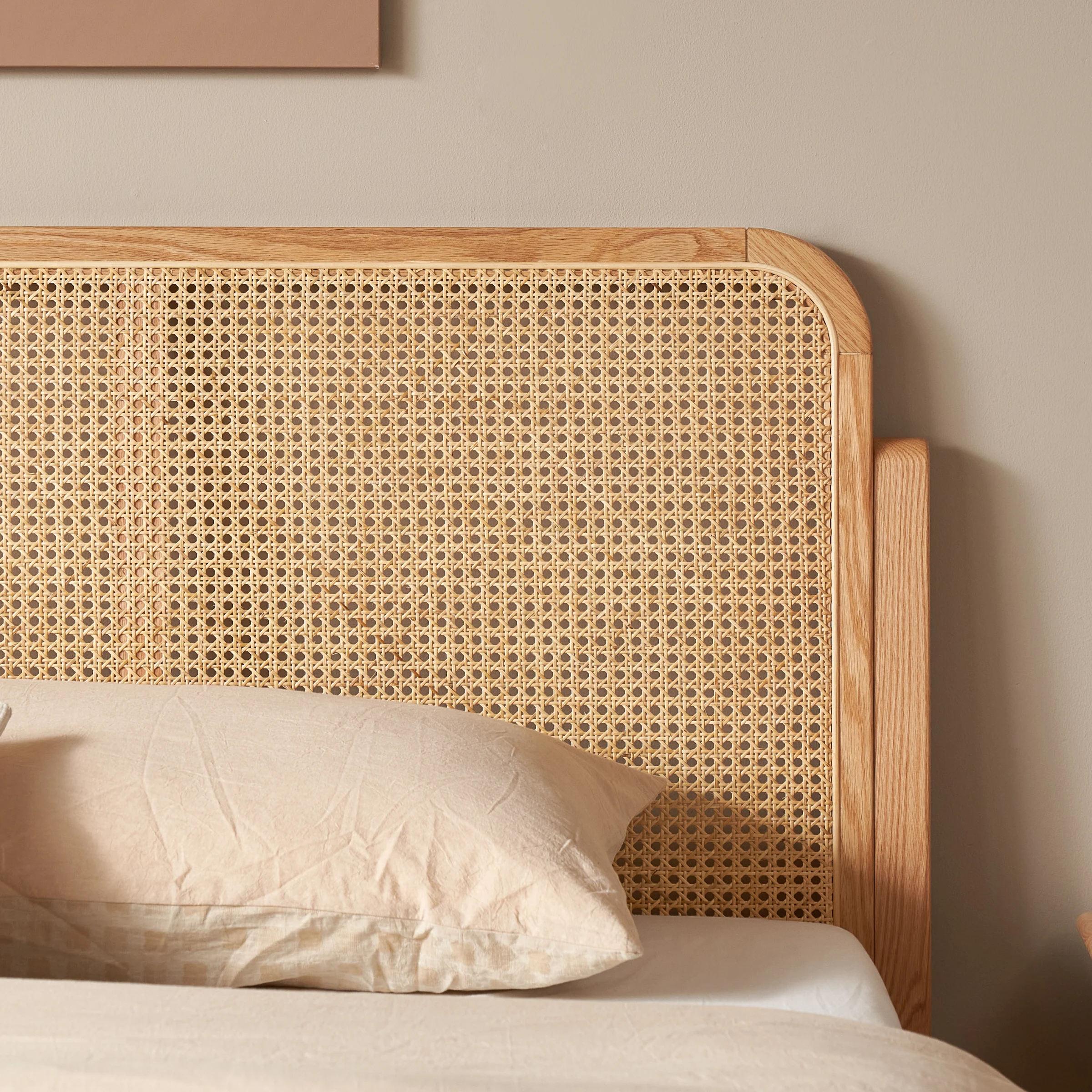 Solidwood Wenrik Super King Bed Frame with Adjustable Rattan Headboard