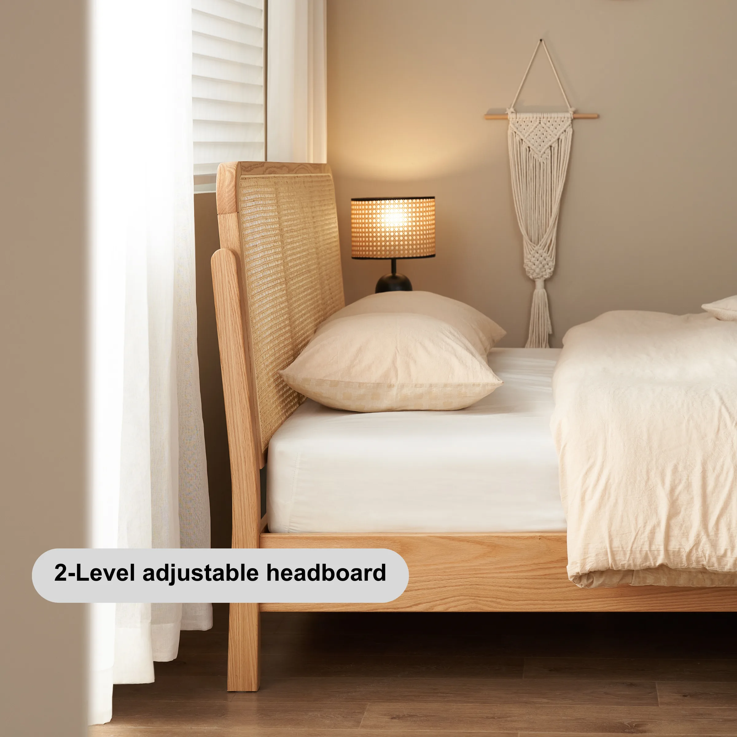 Solidwood Wenrik Super King Bed Frame with Adjustable Rattan Headboard