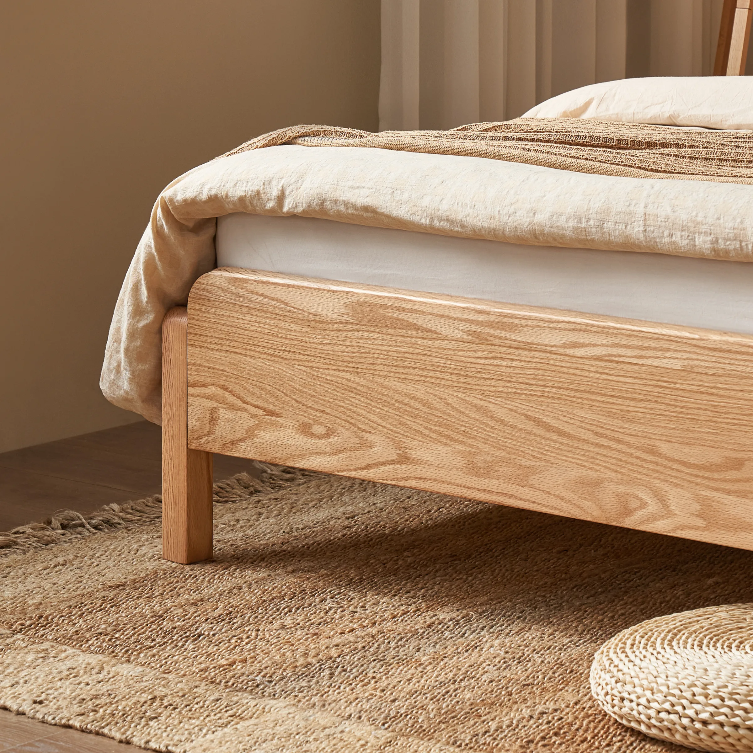 Solidwood Wenrik Super King Bed Frame with Adjustable Rattan Headboard