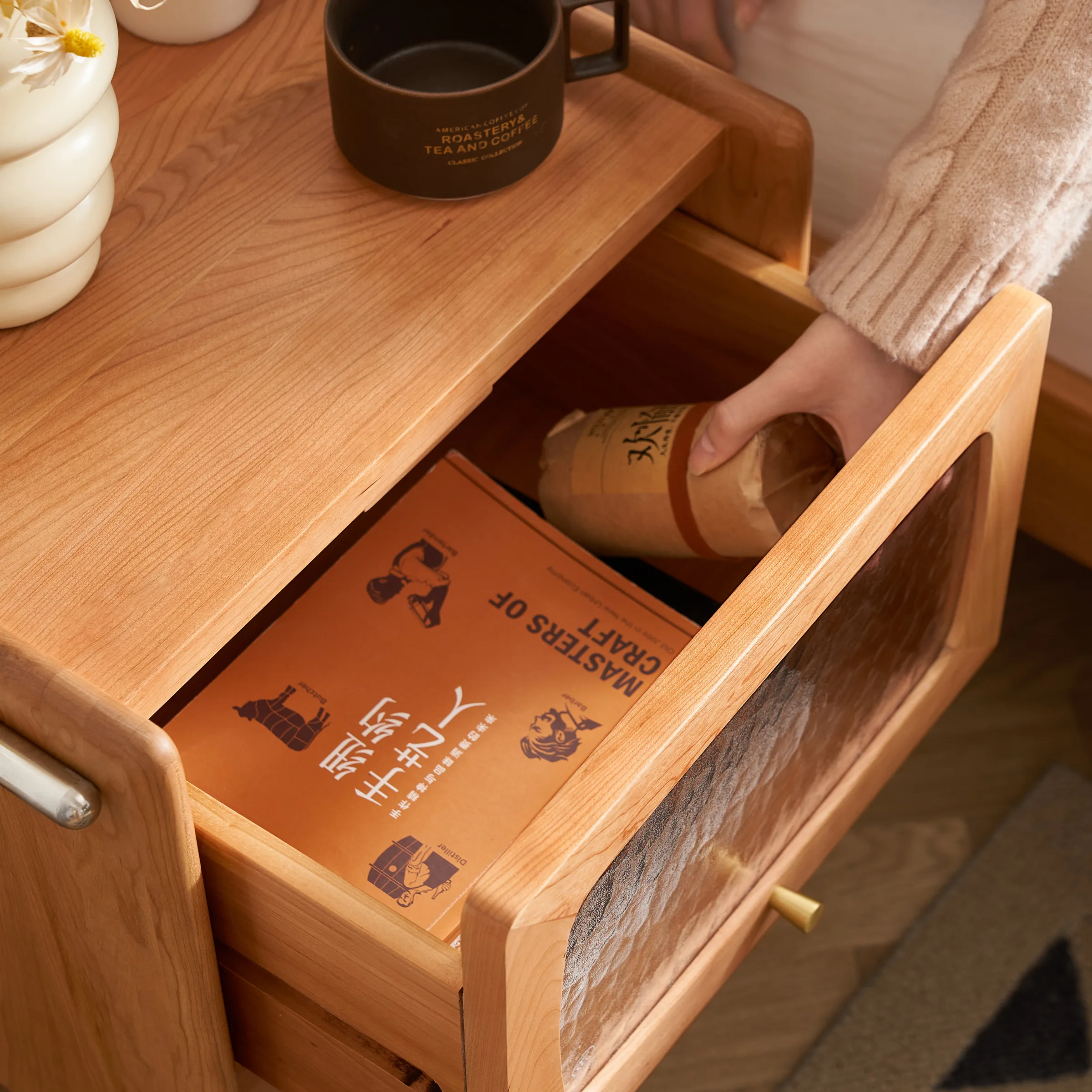 Solidwood Quartz Cherry Bedside Table