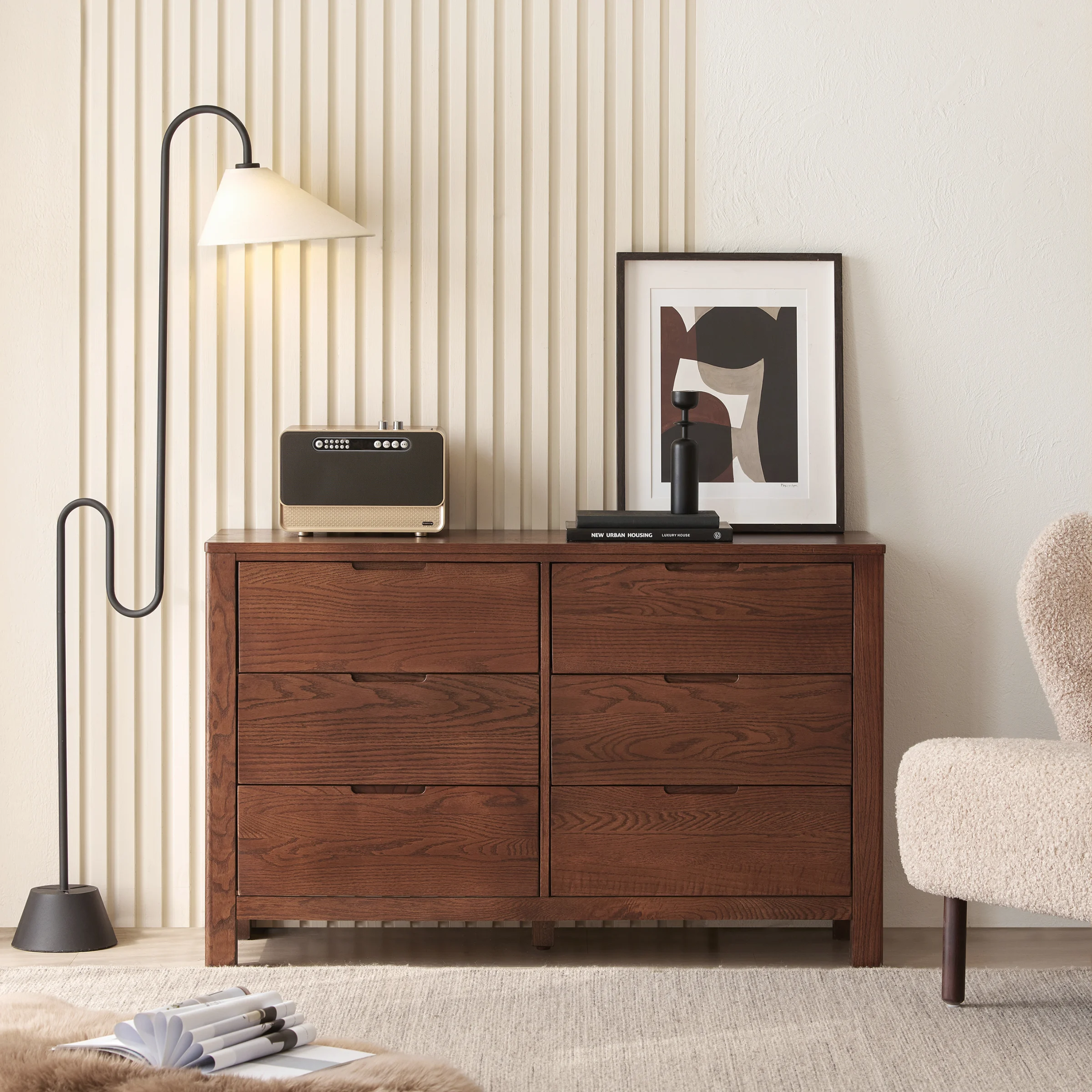 Solidwood Norway Chest of 6 Drawers, 120x40CM, Walnut