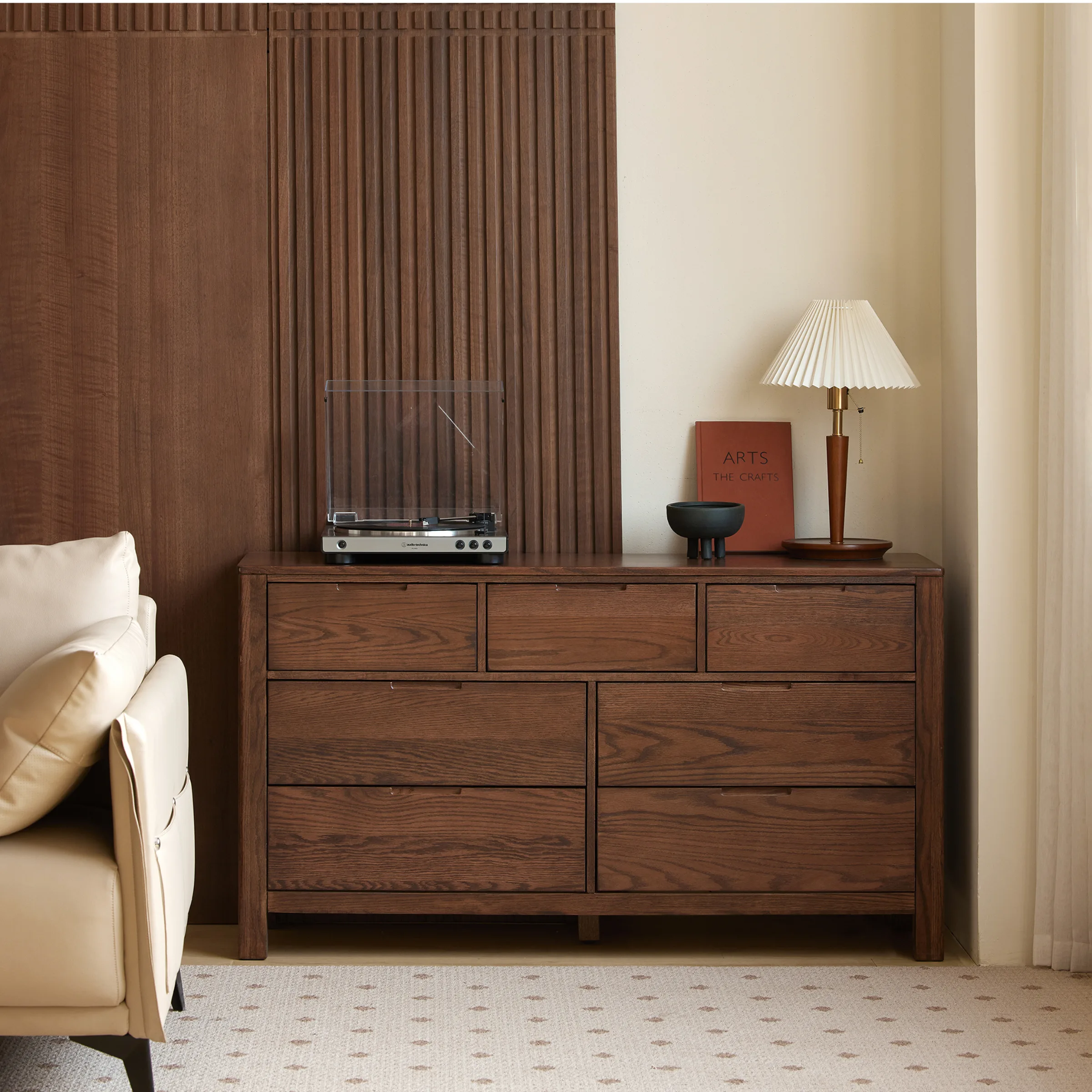 Solidwood Norway Chest of 6 Drawers, 120x40CM, Walnut
