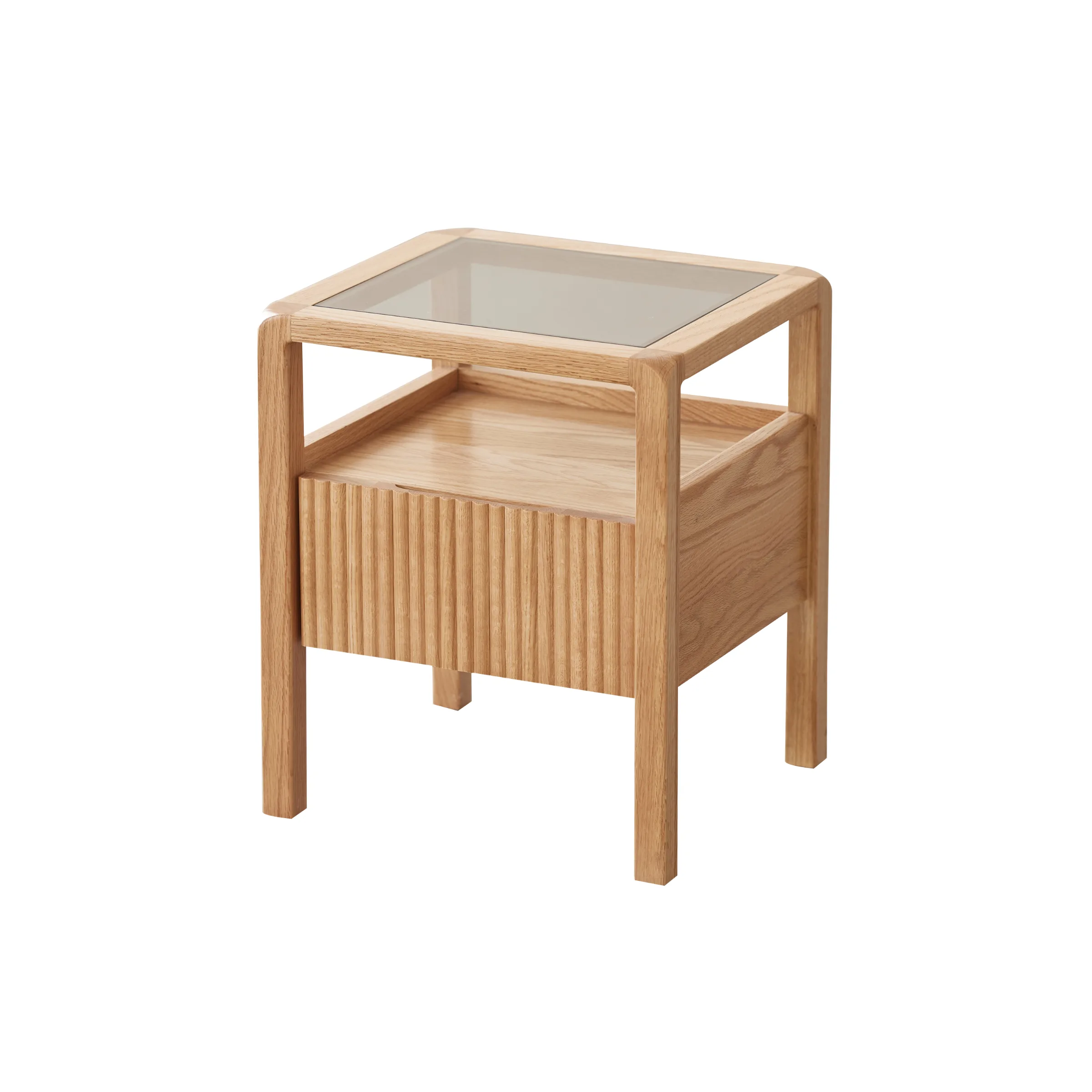 Solidwood Korlin Bedside Table with Glass Top