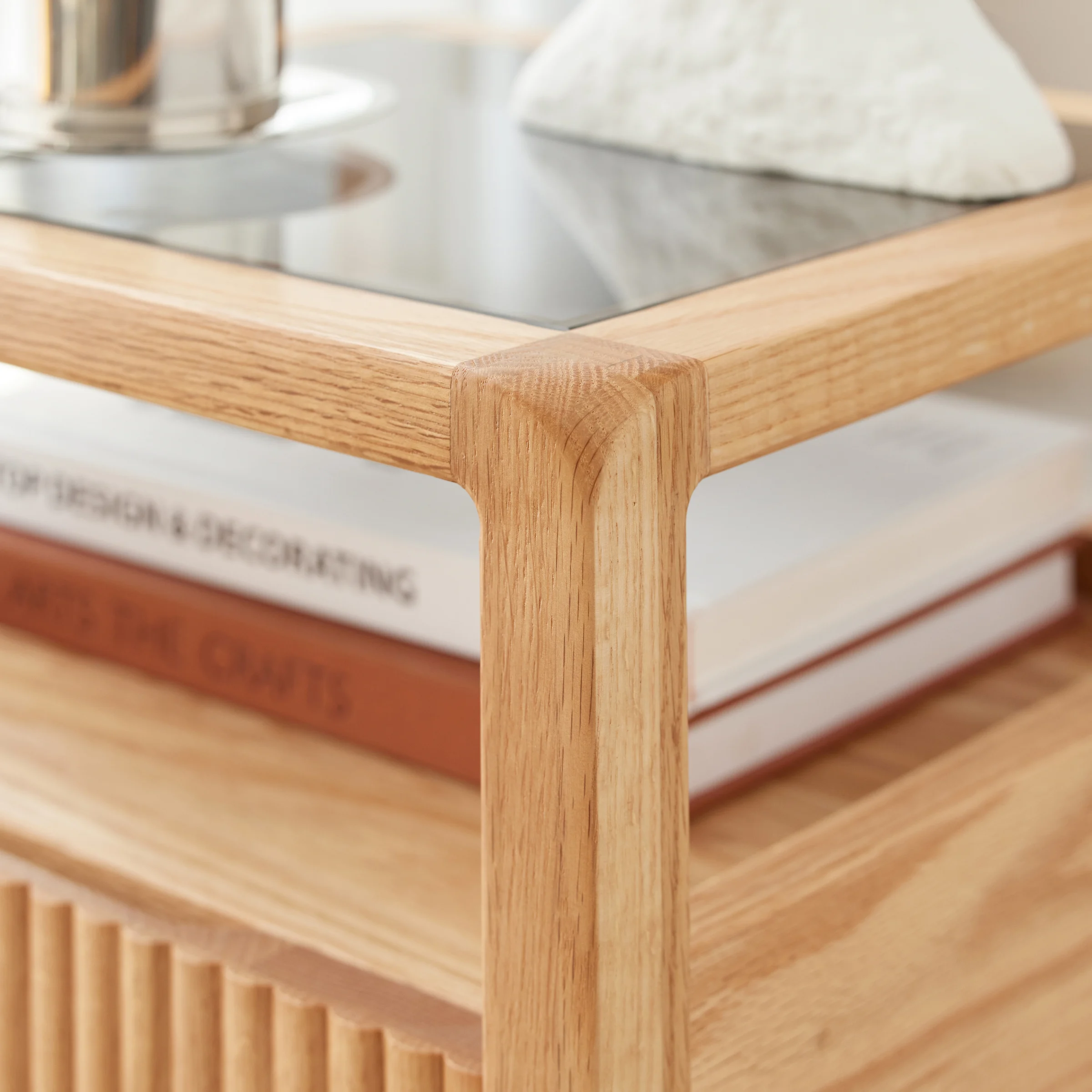 Solidwood Korlin Bedside Table with Glass Top