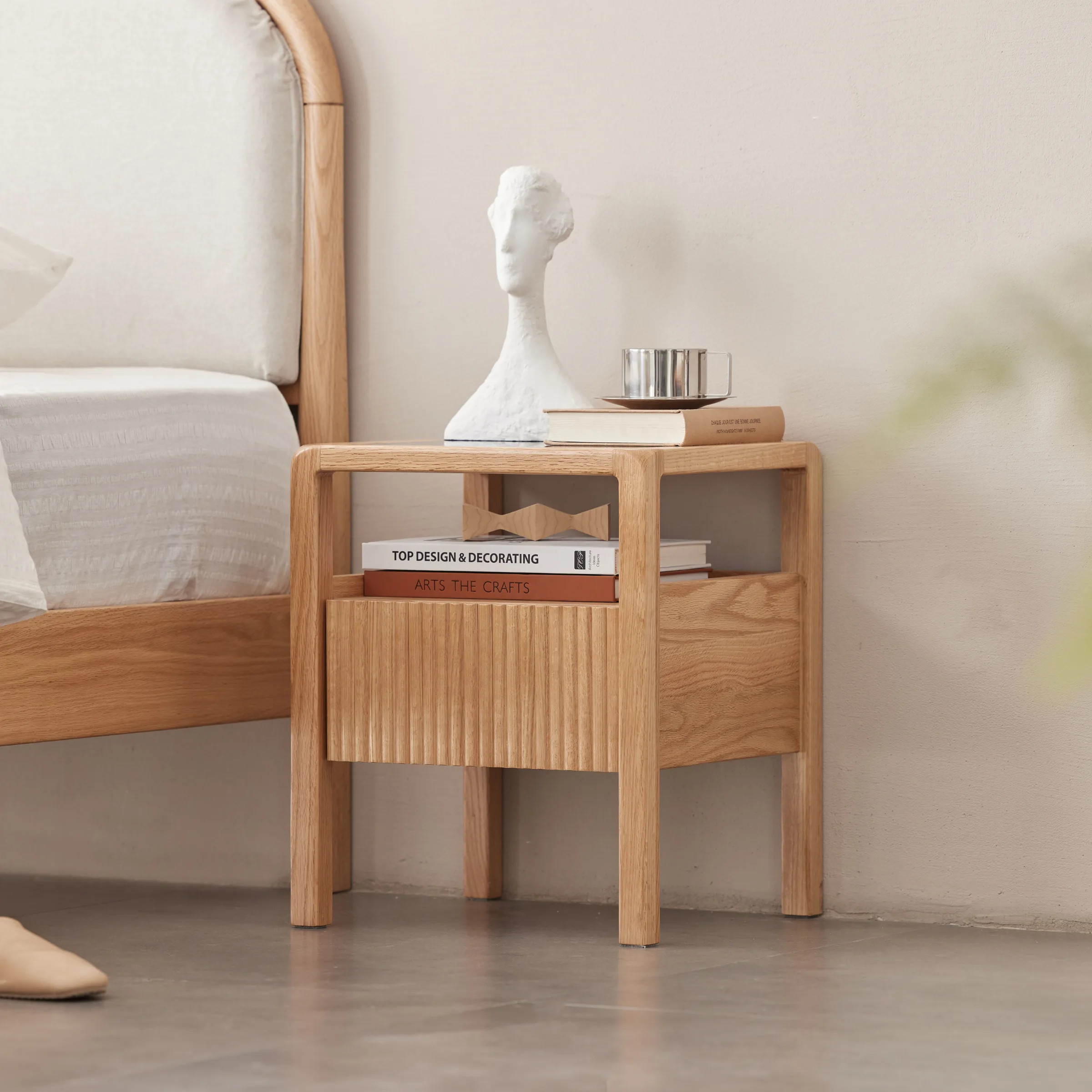 Solidwood Korlin Bedside Table with Glass Top