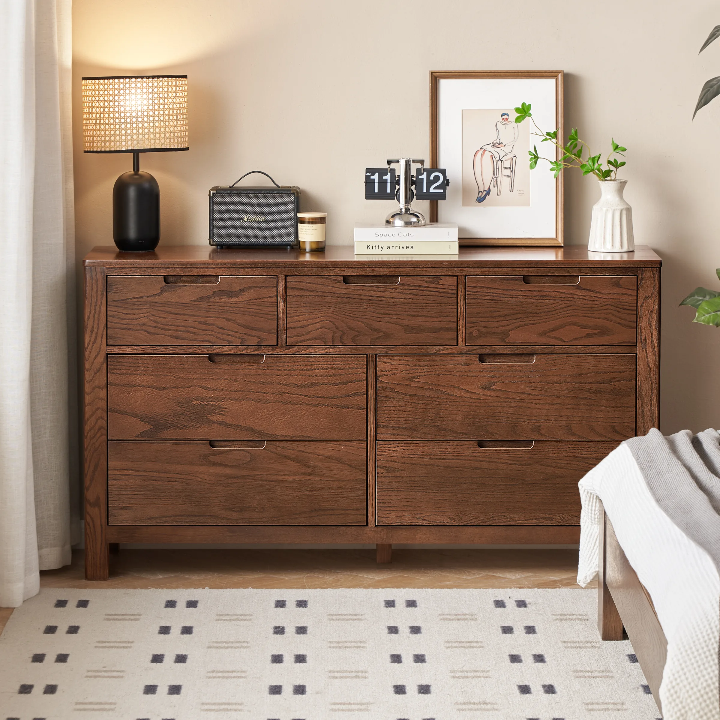 Solidwood Norway Chest of 7 Drawers, 135x40CM, Walnut