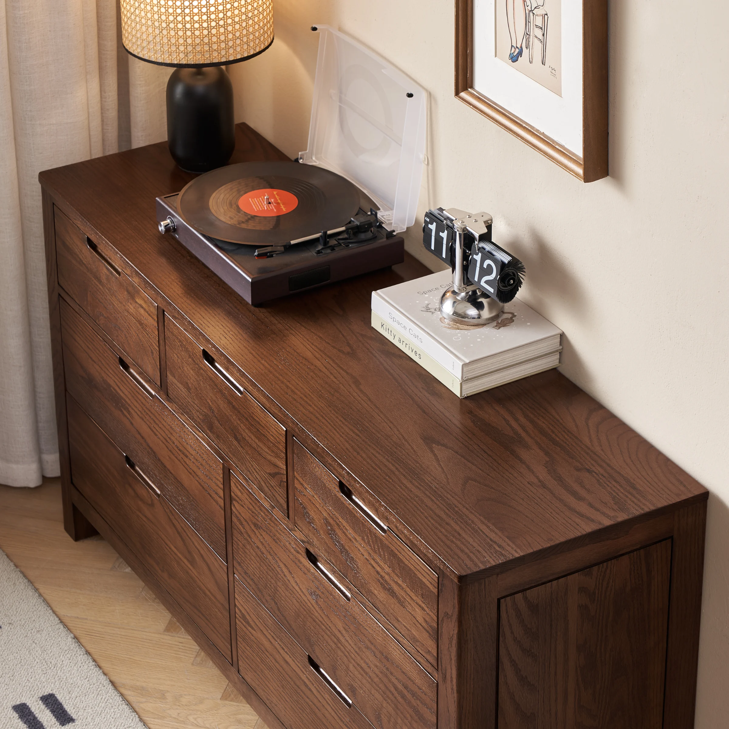 Solidwood Norway Chest of 7 Drawers, 135x40CM, Walnut