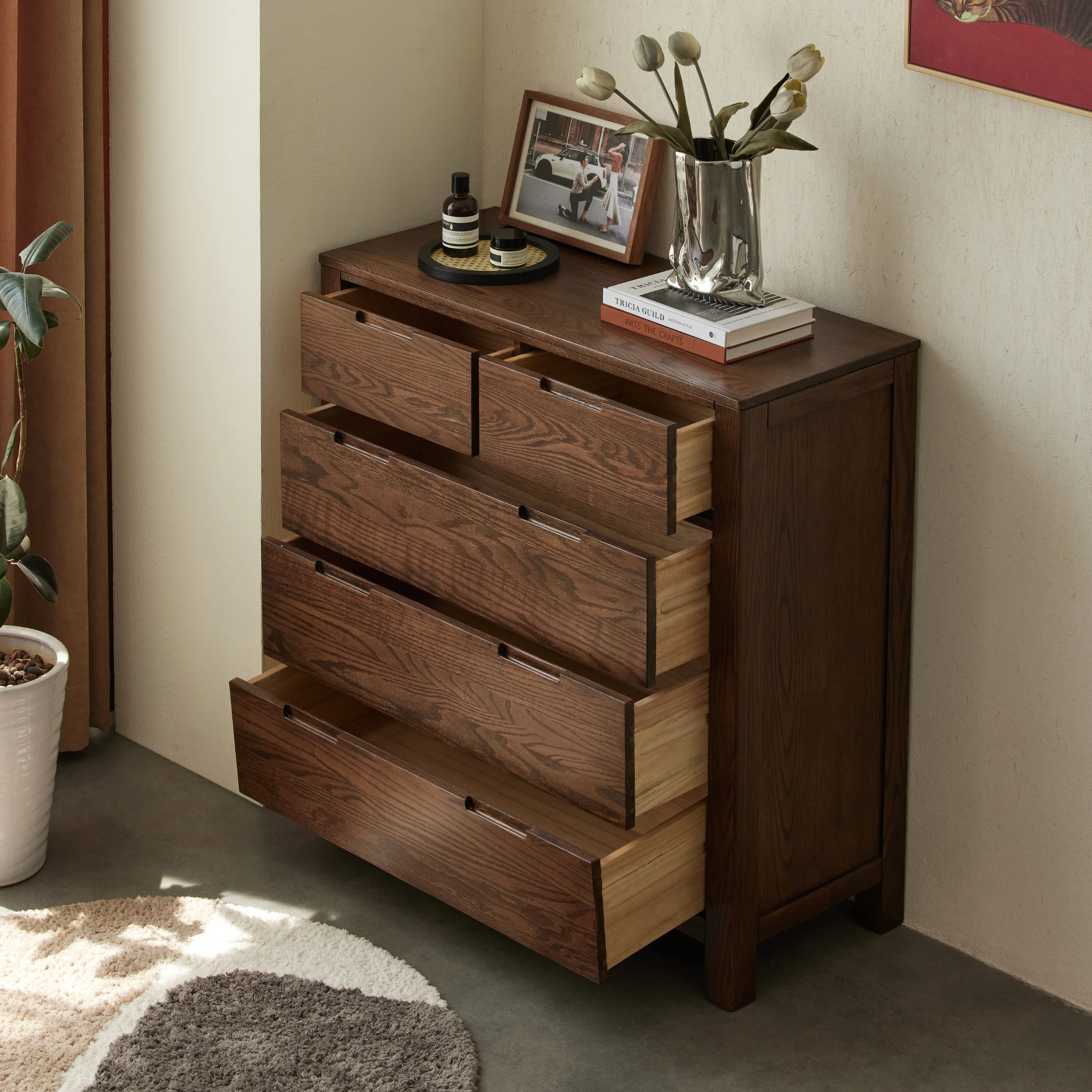 Solidwood Norway Chest of 5 Drawers, 95x40CM, Walnut