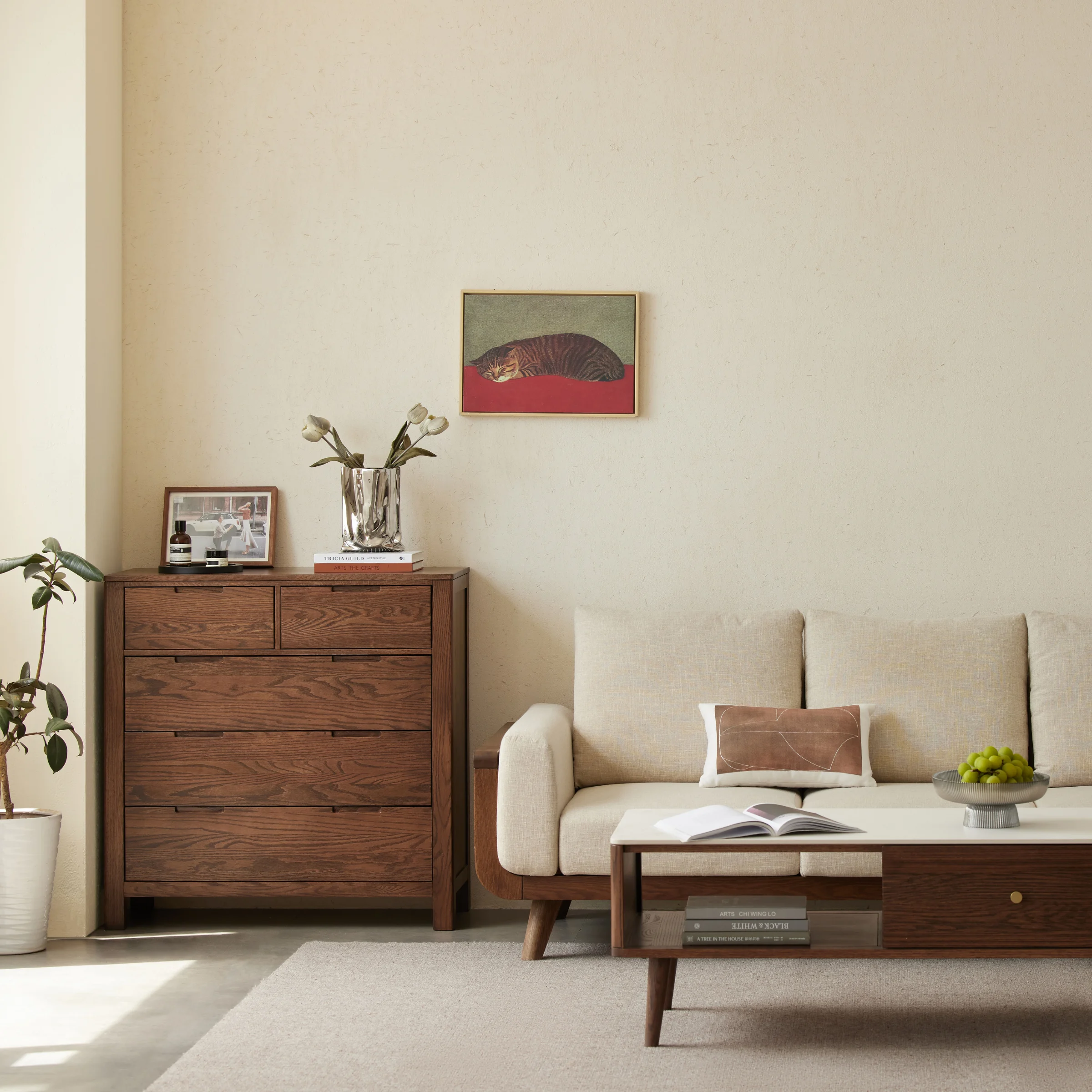 Solidwood Norway Chest of 5 Drawers, 95x40CM, Walnut