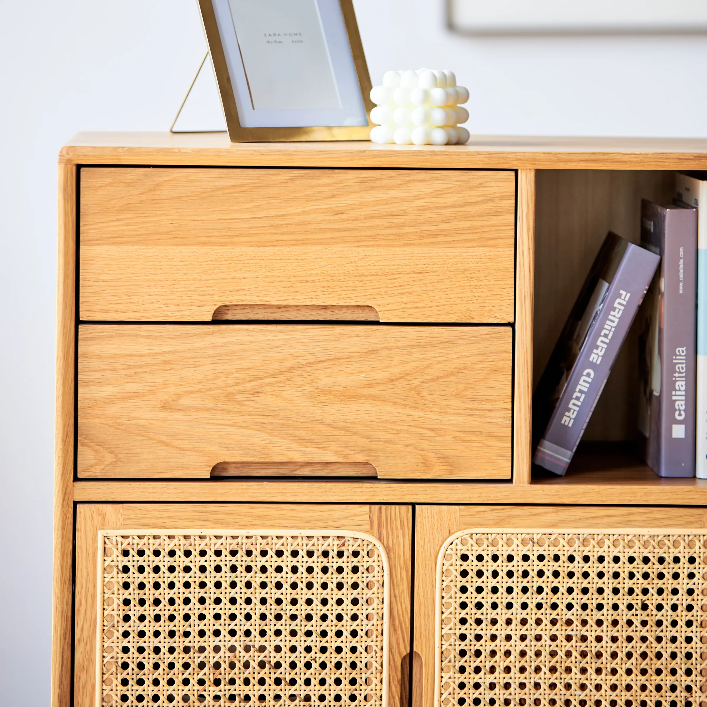 Solidwood Calamo Storage Cabinet with Rattan Doors