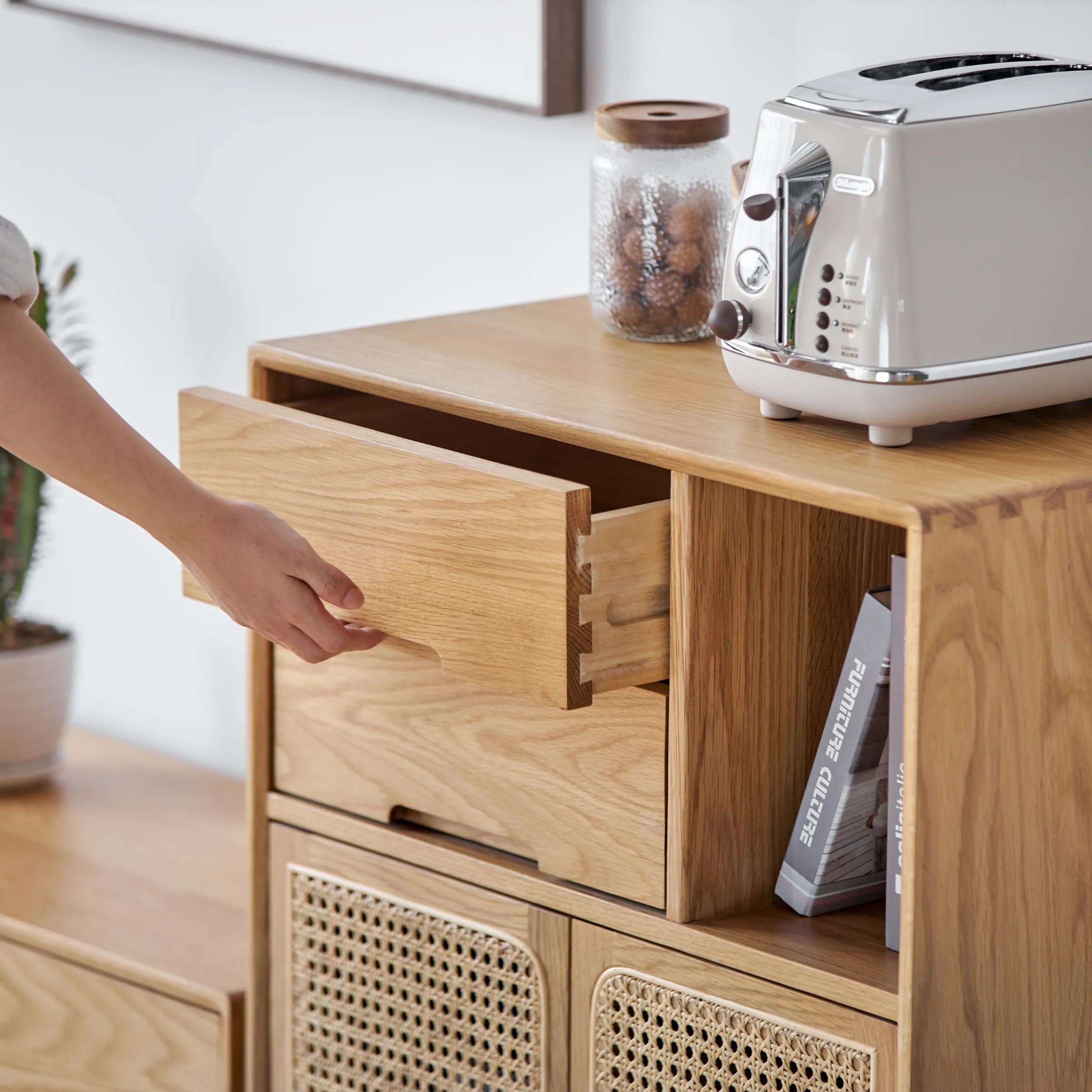 Solidwood Calamo Storage Cabinet with Rattan Doors