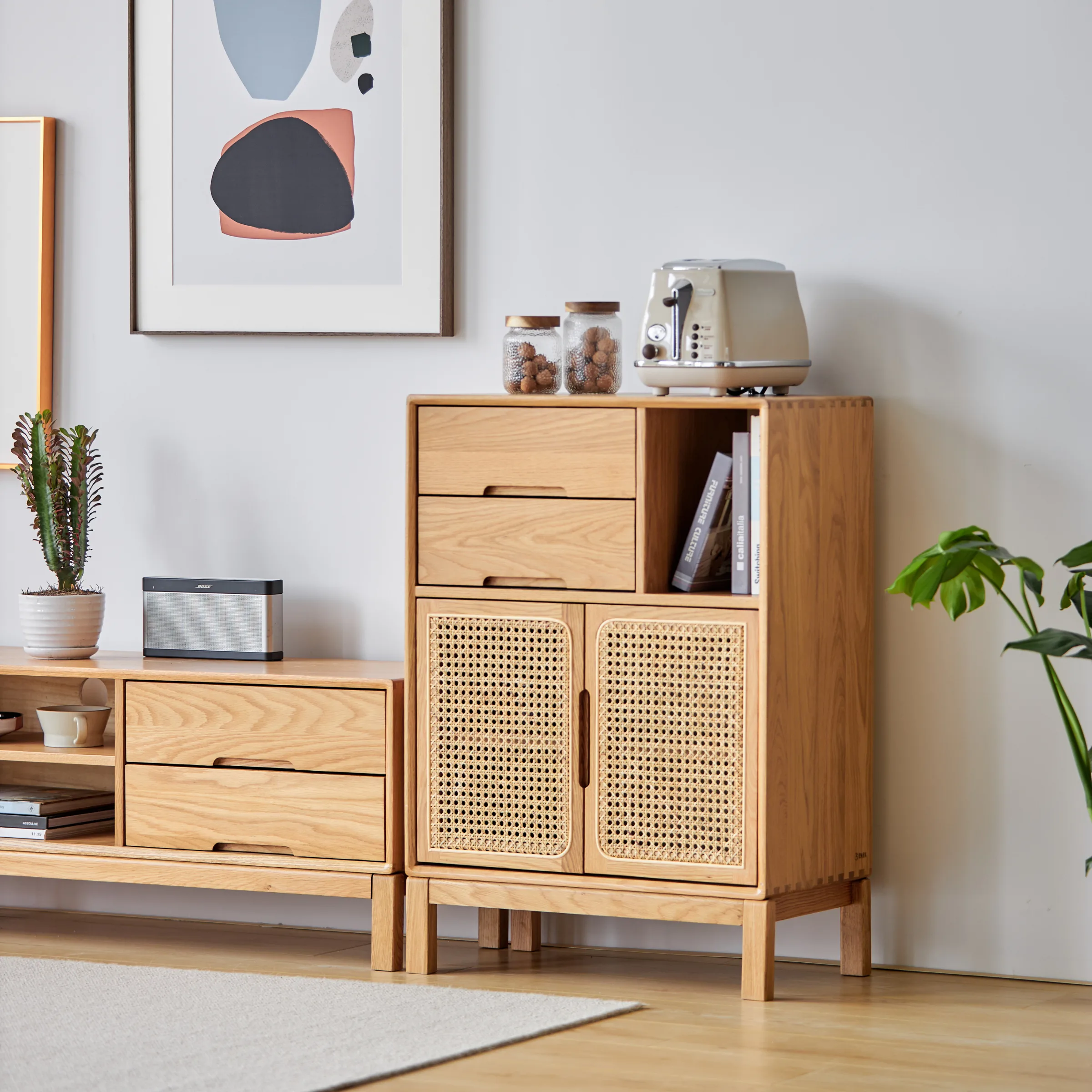Solidwood Calamo Storage Cabinet with Rattan Doors