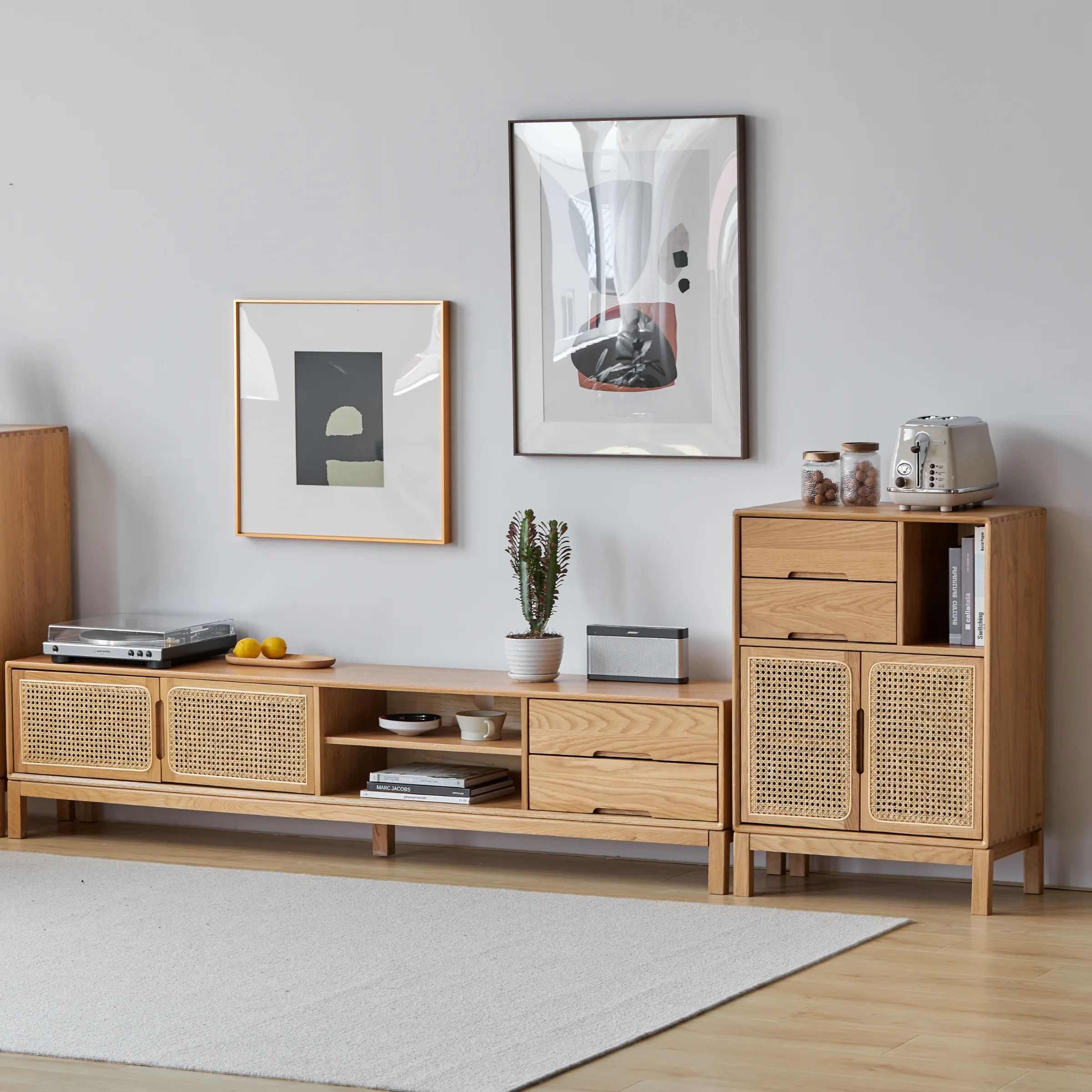 Solidwood Calamo Storage Cabinet with Rattan Doors
