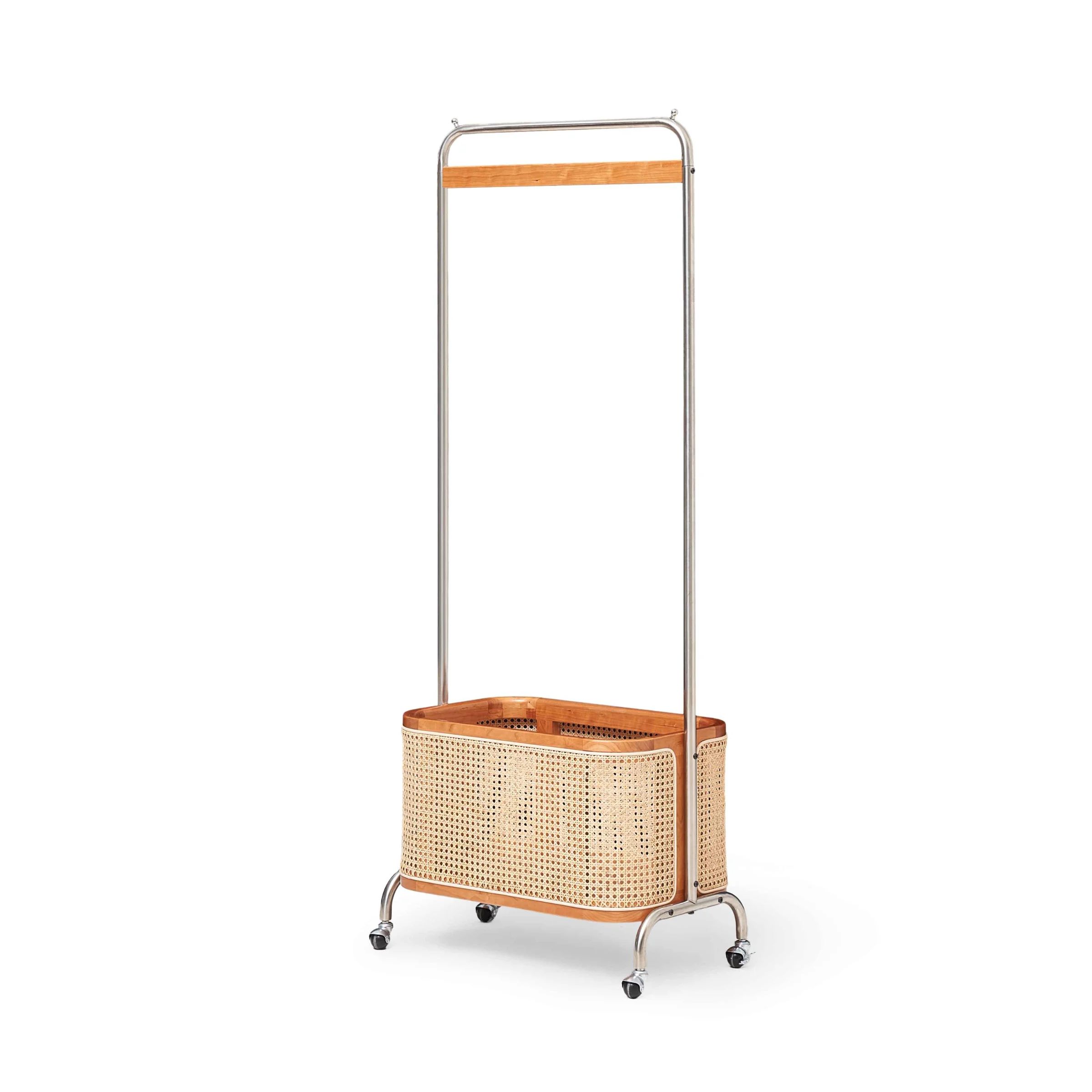 Solidwood Quartz Cherry Clothes Rack with Castors & Basket
