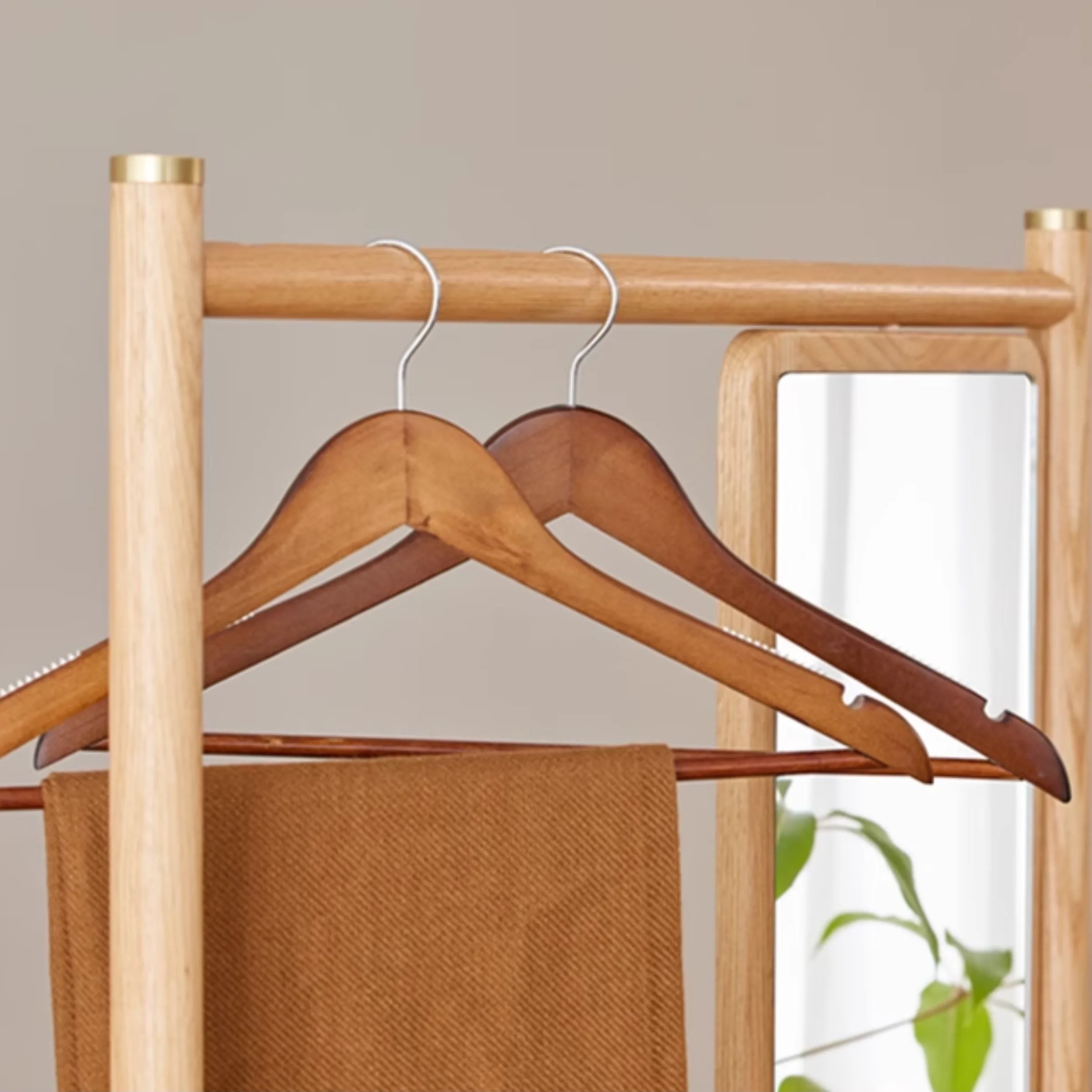 Solidwood Calamo Clothes Rack with Mirror & Drawer Unit, Natural