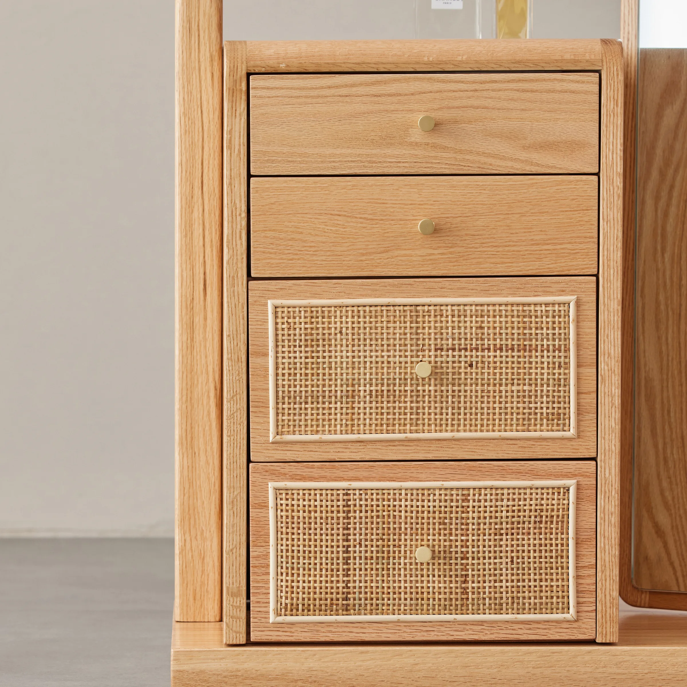 Solidwood Calamo Clothes Rack with Mirror & Drawer Unit, Natural