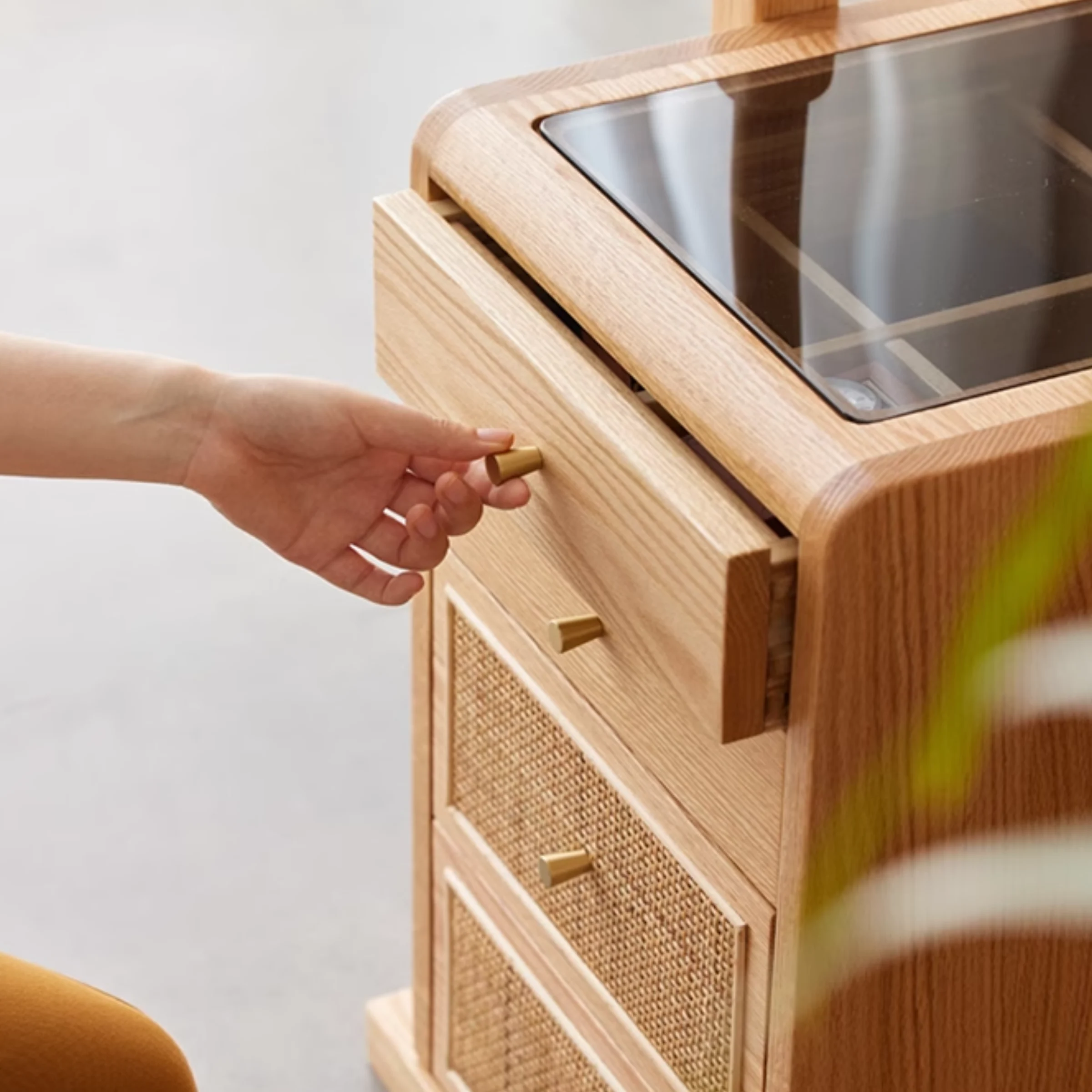 Solidwood Calamo Clothes Rack with Mirror & Drawer Unit, Natural