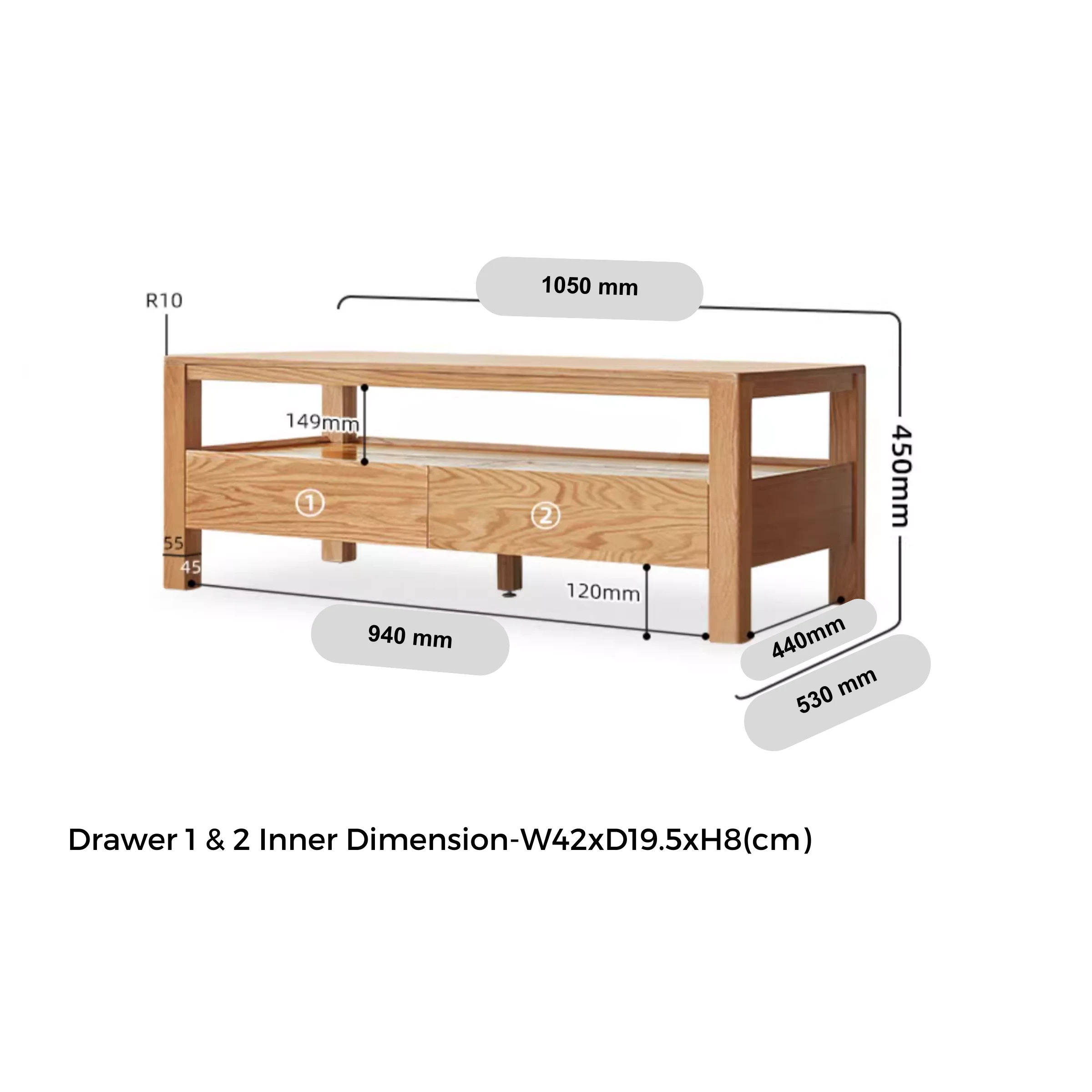 Solidwood Norway Coffee Table, 105x53cm