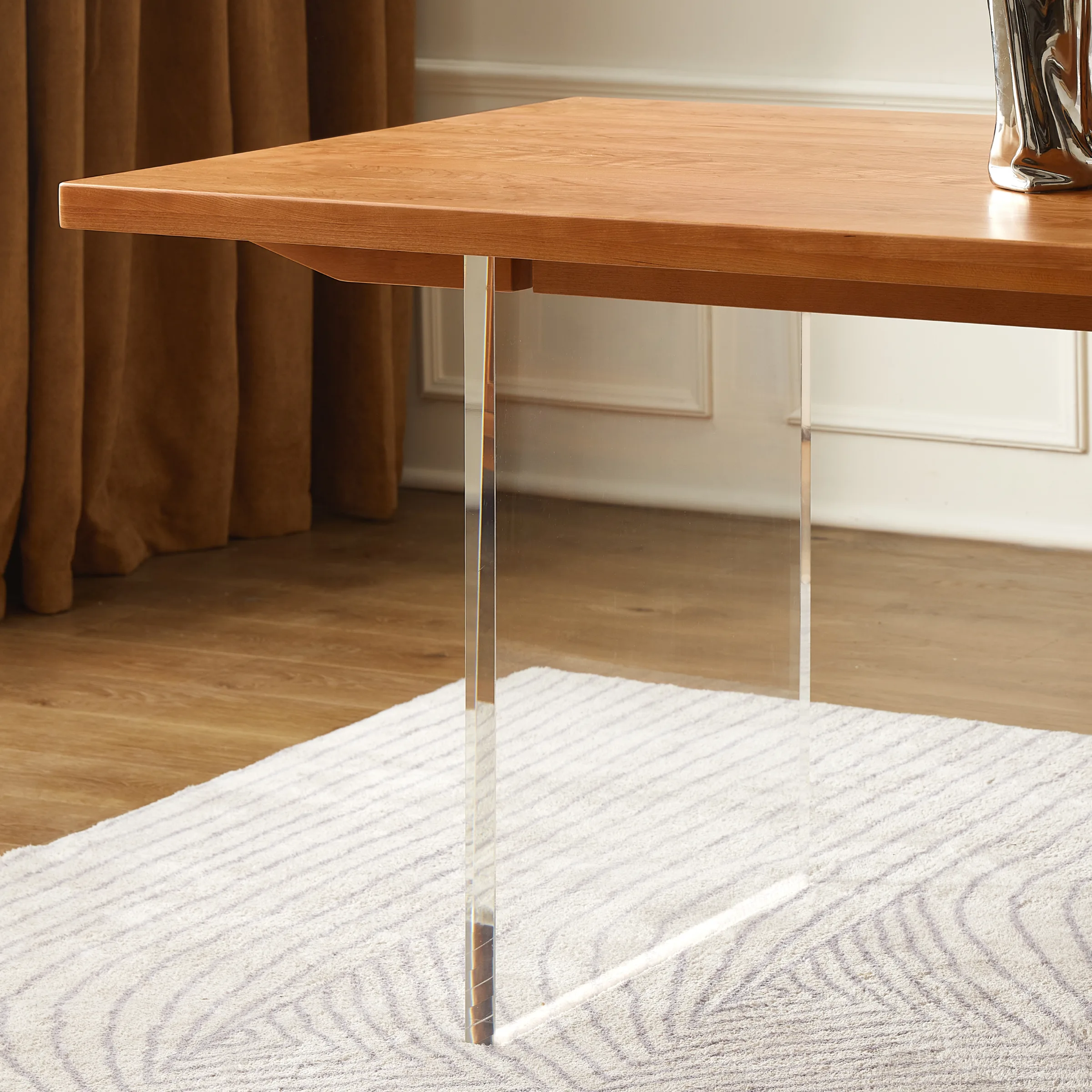 Solidwood Elvoraa Cherry Dining Table with Acrylic Legs, 1.8m