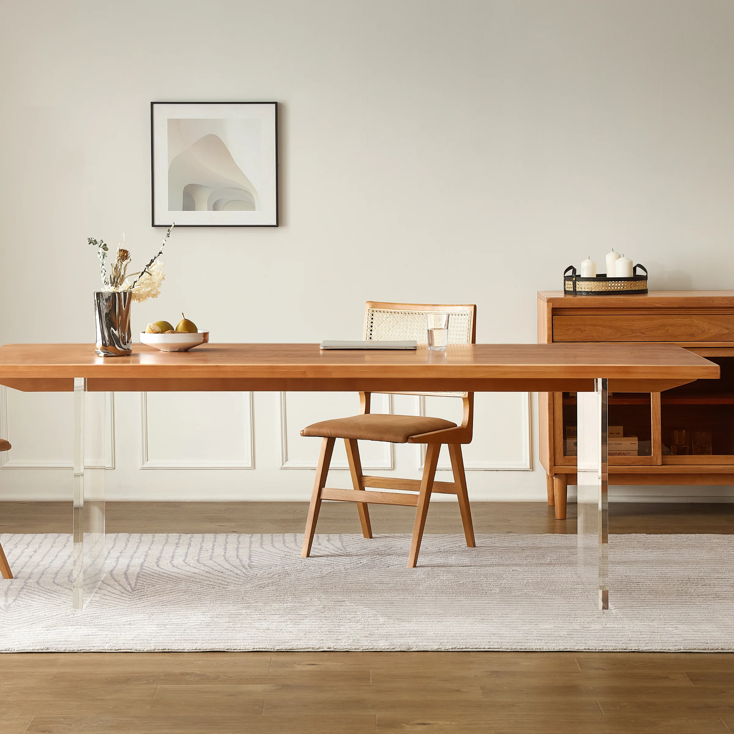 Solidwood Elvoraa Cherry Dining Table with Acrylic Legs, 1.8m