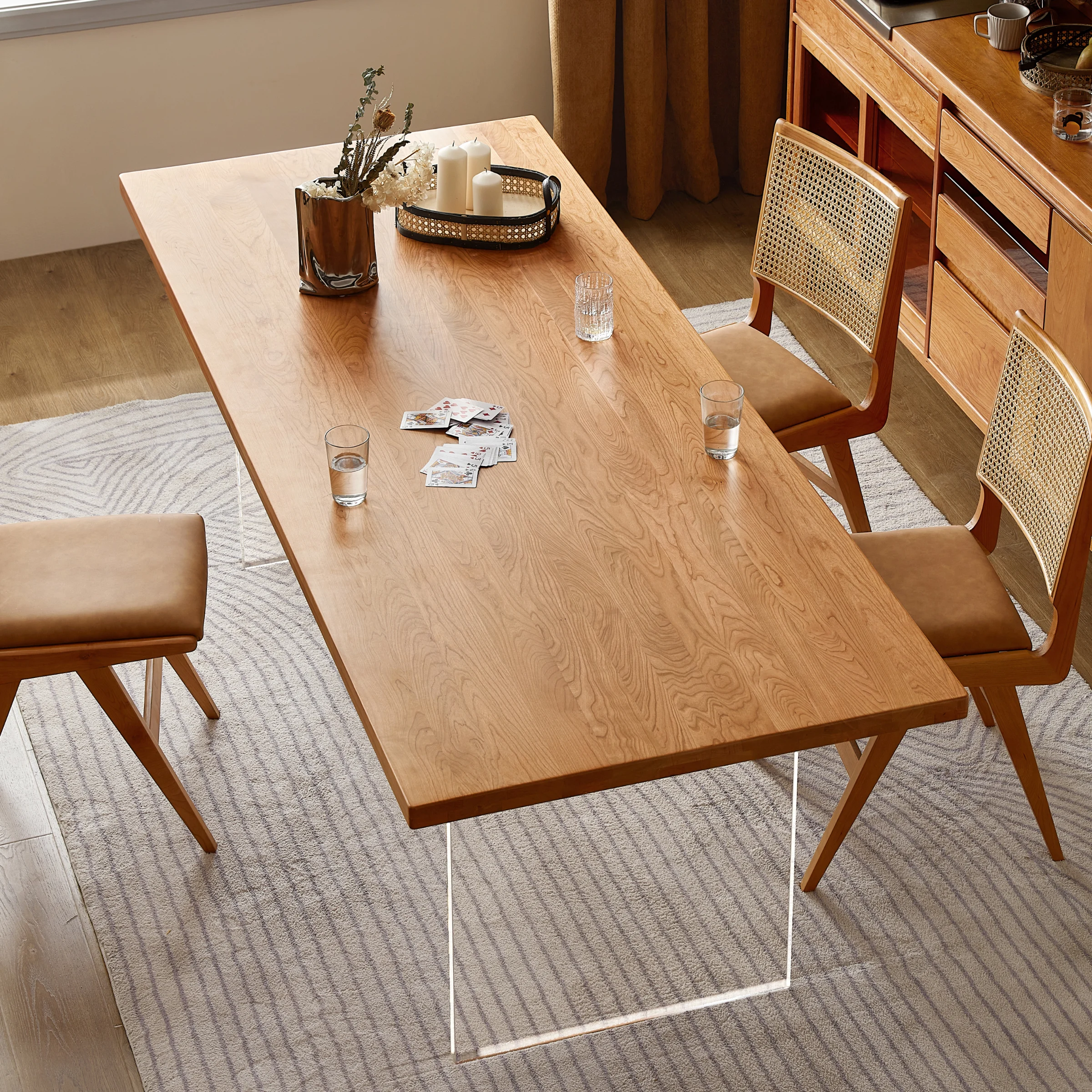 Solidwood Elvoraa Cherry Dining Table with Acrylic Legs, 1.8m