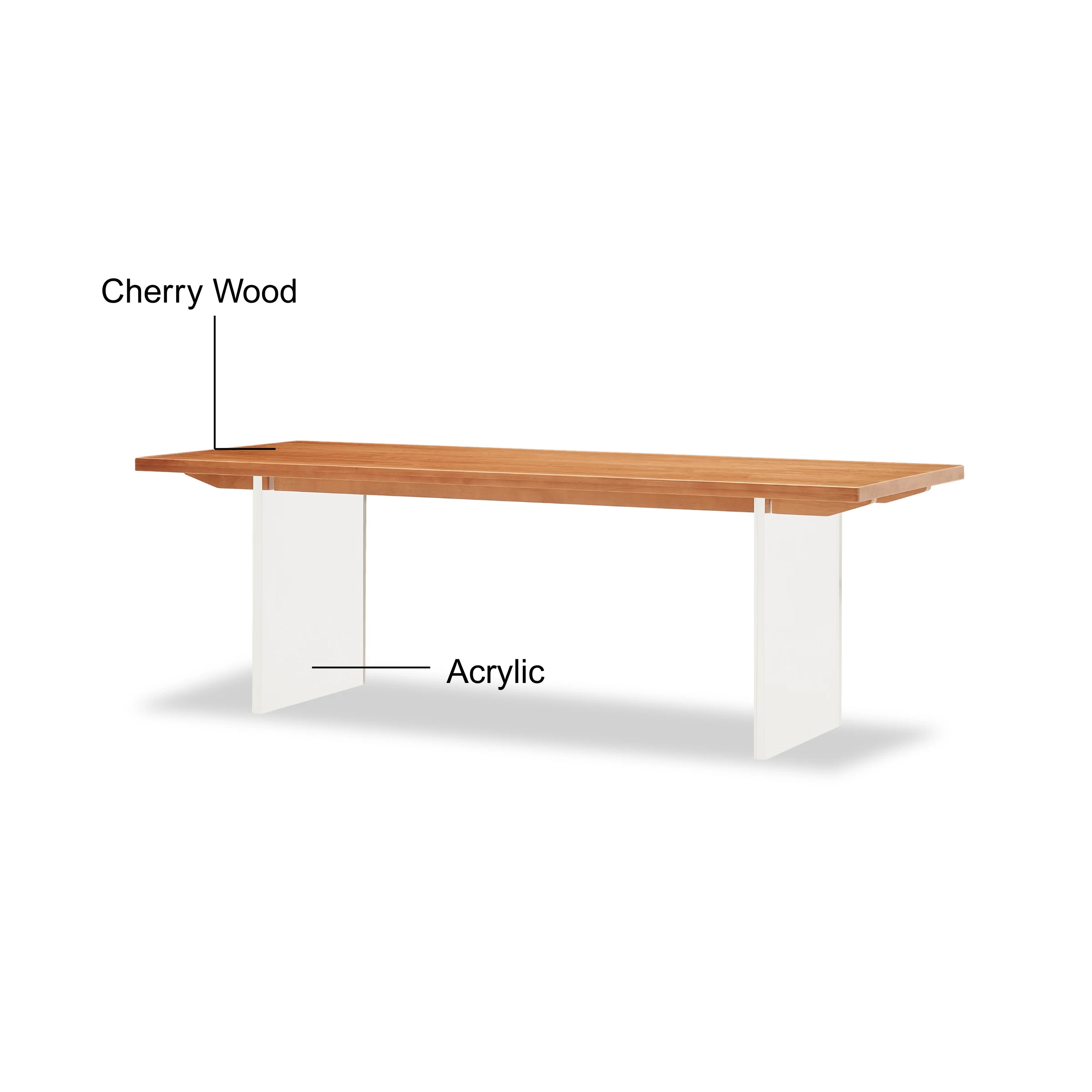 Solidwood Elvoraa Cherry Dining Table with Acrylic Legs, 1.8m