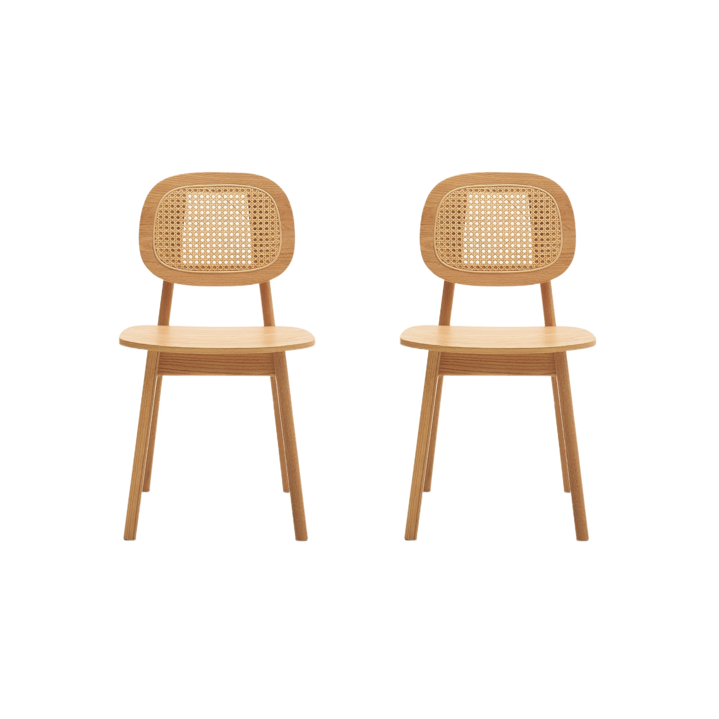 Solidwood Calamo Dining Chairs with Rattan Back, Set of 2