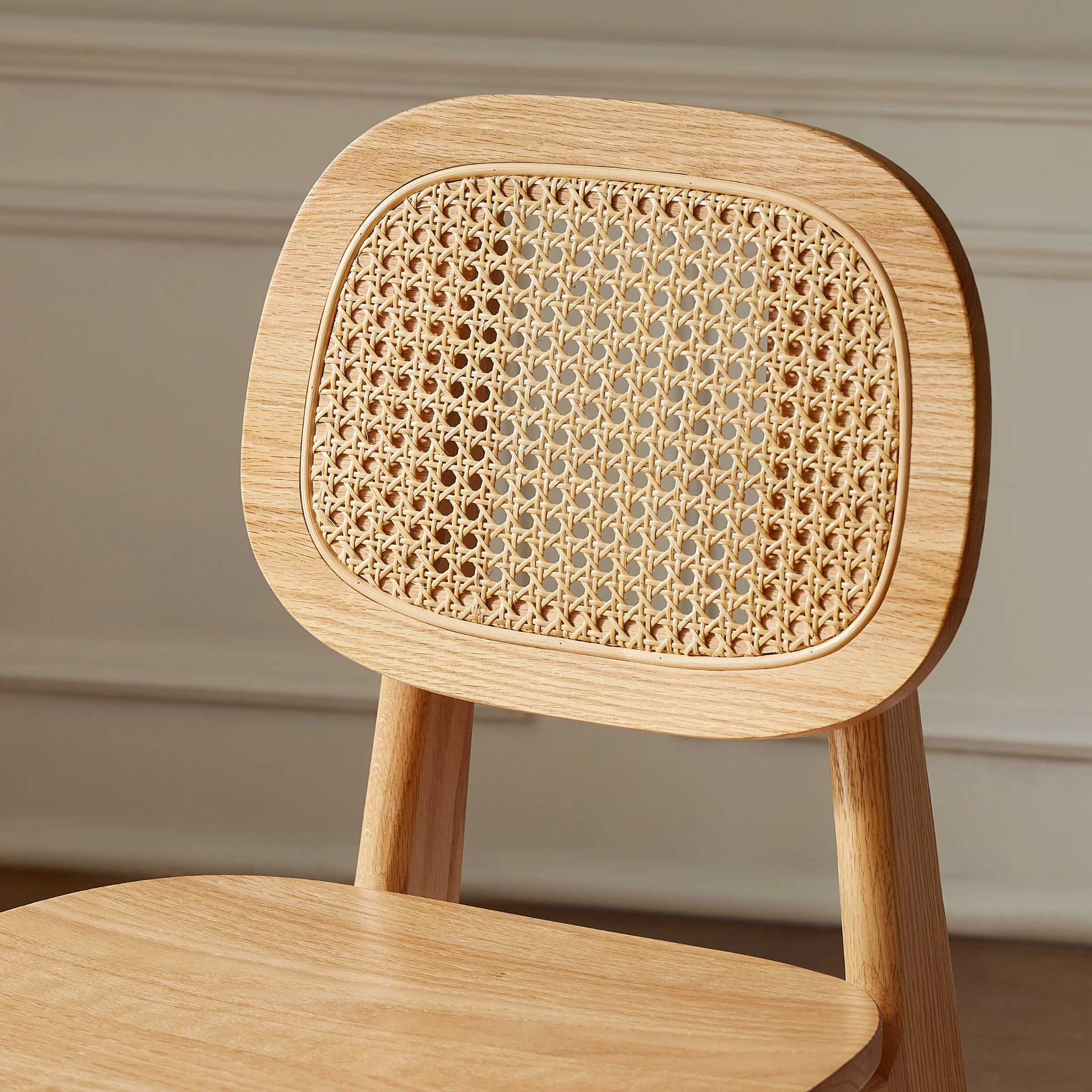 Solidwood Calamo Dining Chairs with Rattan Back, Set of 2