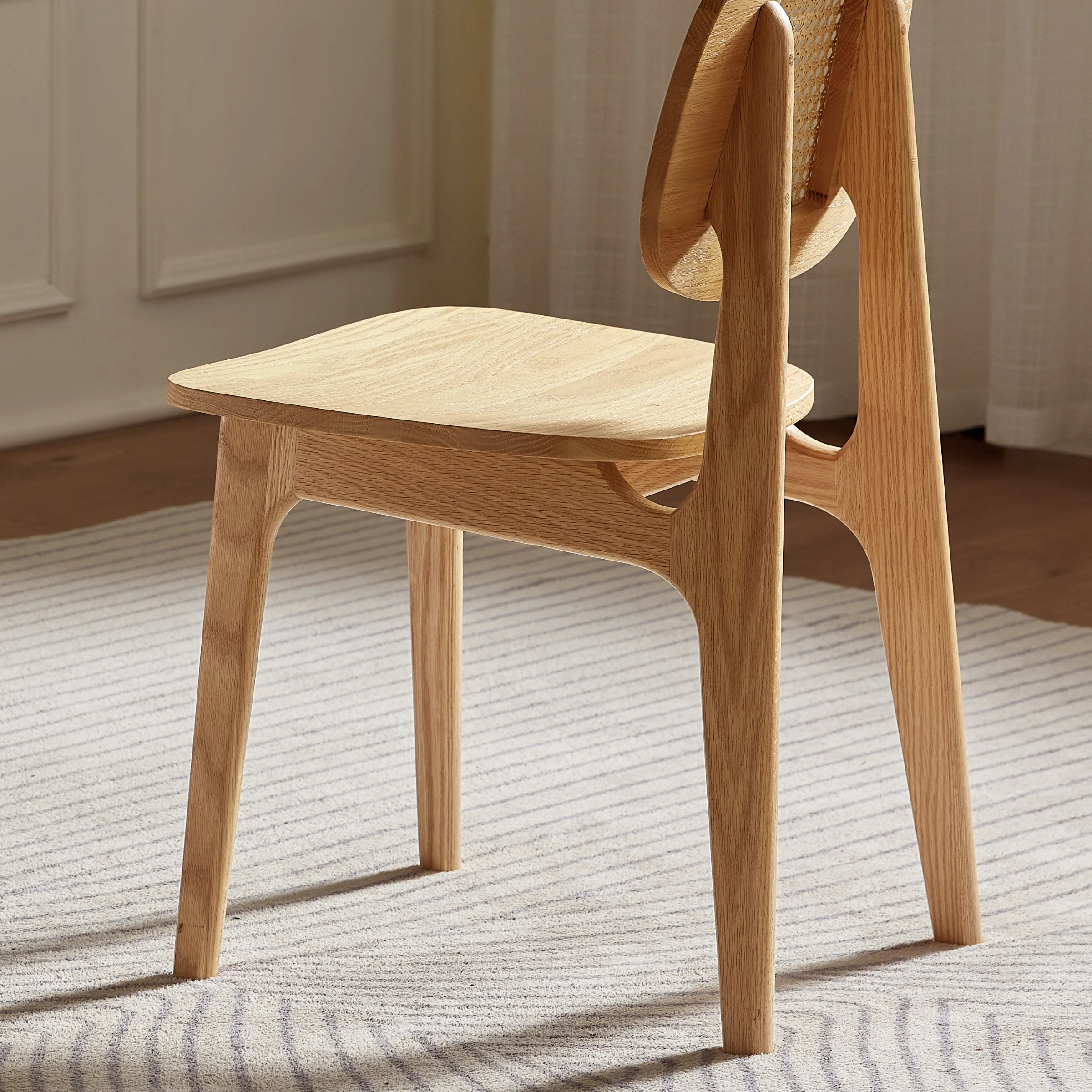 Solidwood Calamo Dining Chairs with Rattan Back, Set of 2