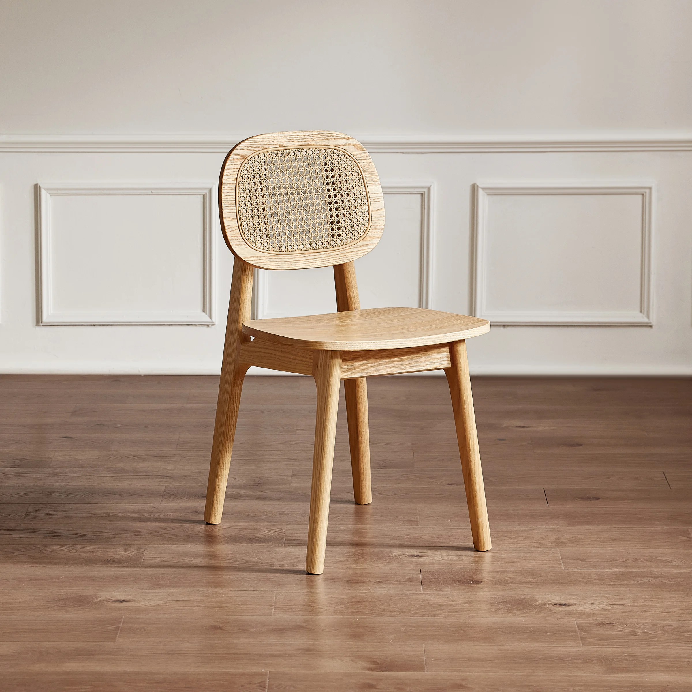 Solidwood Calamo Dining Chairs with Rattan Back, Set of 2