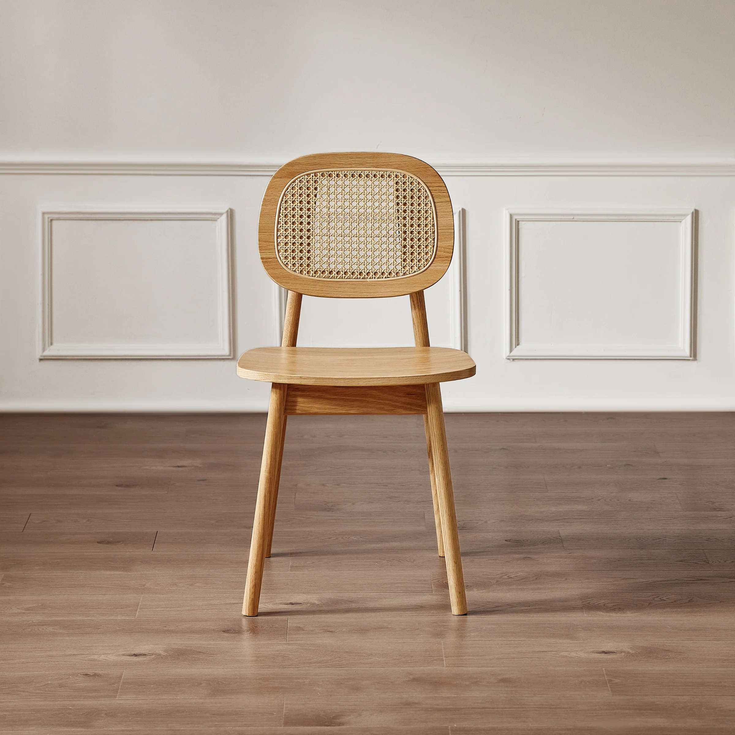 Solidwood Calamo Dining Chairs with Rattan Back, Set of 2