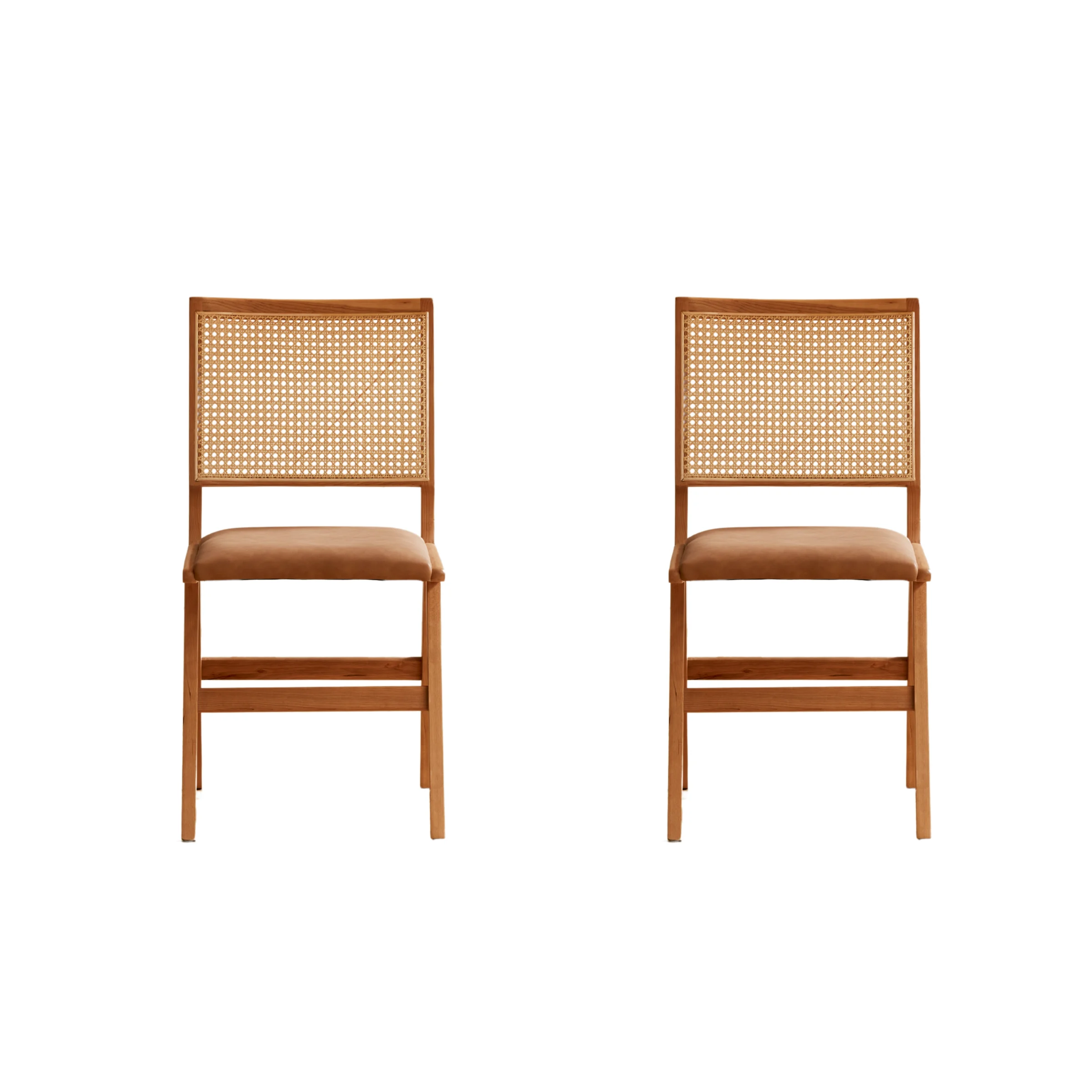 Solidwood Calamo Cherry Dining Chairs with Rattan Back, Set of 2