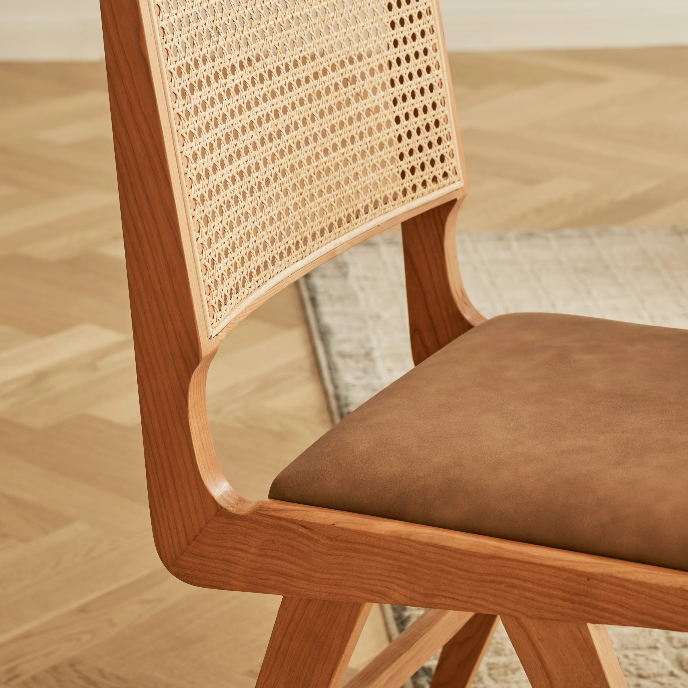 Solidwood Calamo Cherry Dining Chairs with Rattan Back, Set of 2