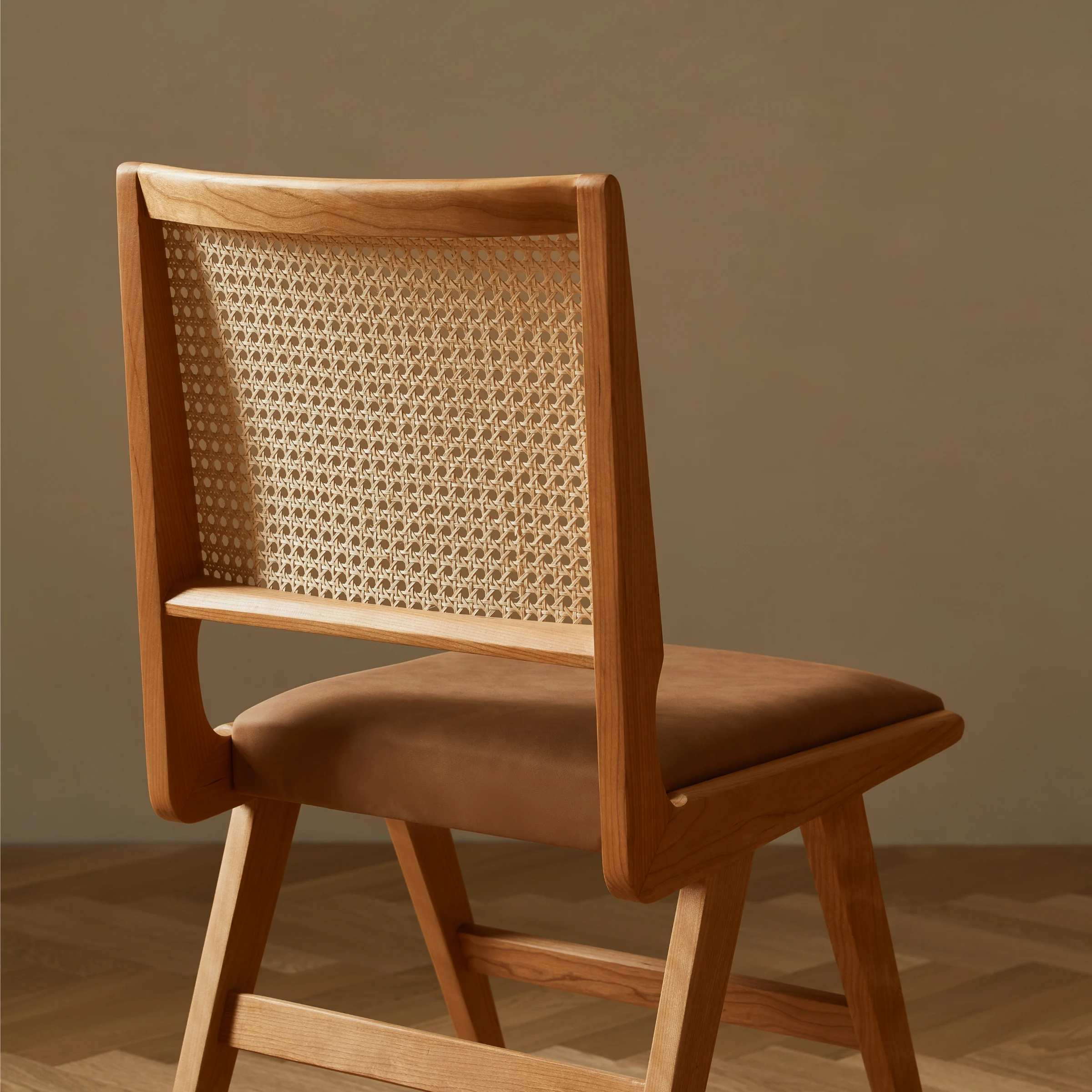 Solidwood Calamo Cherry Dining Chairs with Rattan Back, Set of 2