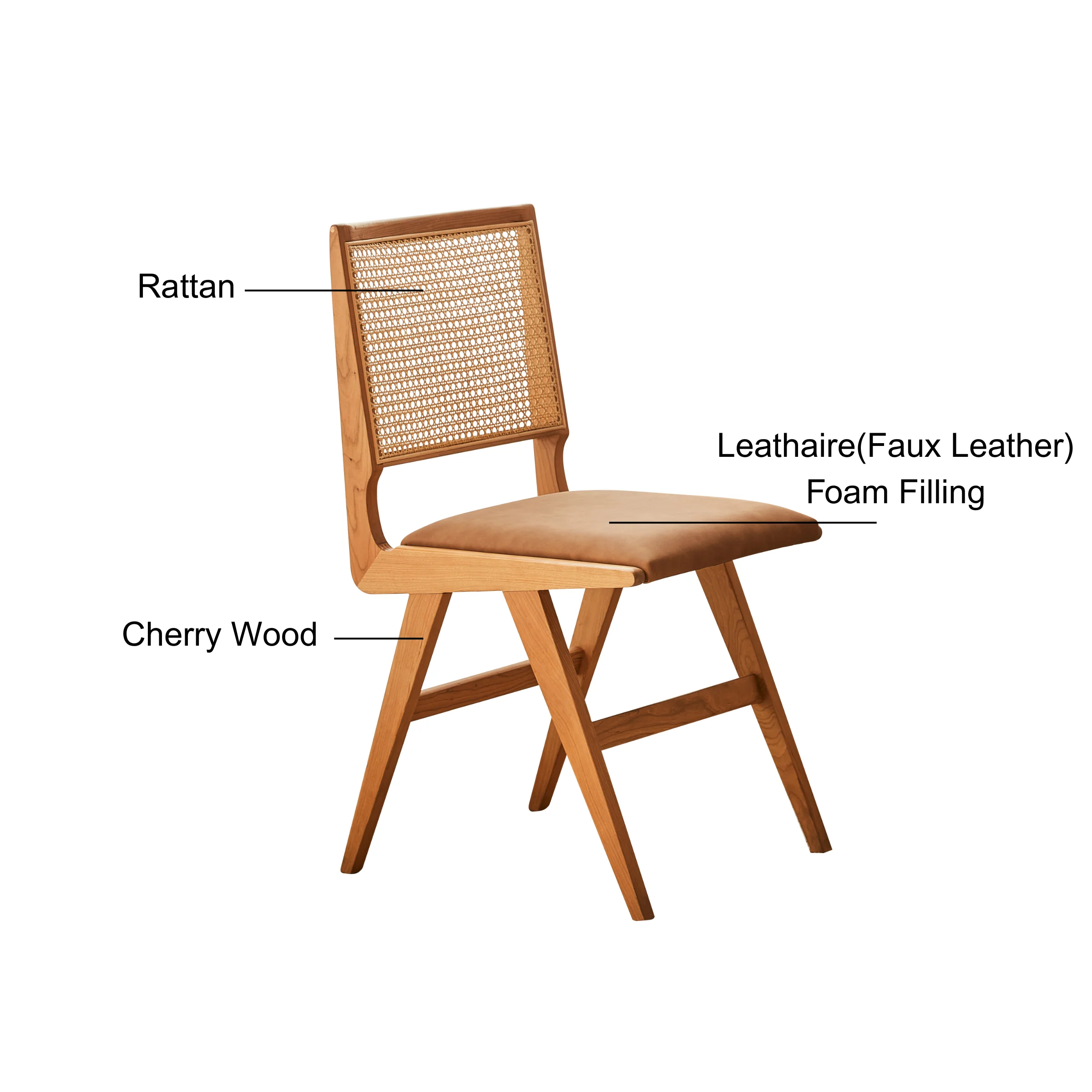 Solidwood Calamo Cherry Dining Chairs with Rattan Back, Set of 2