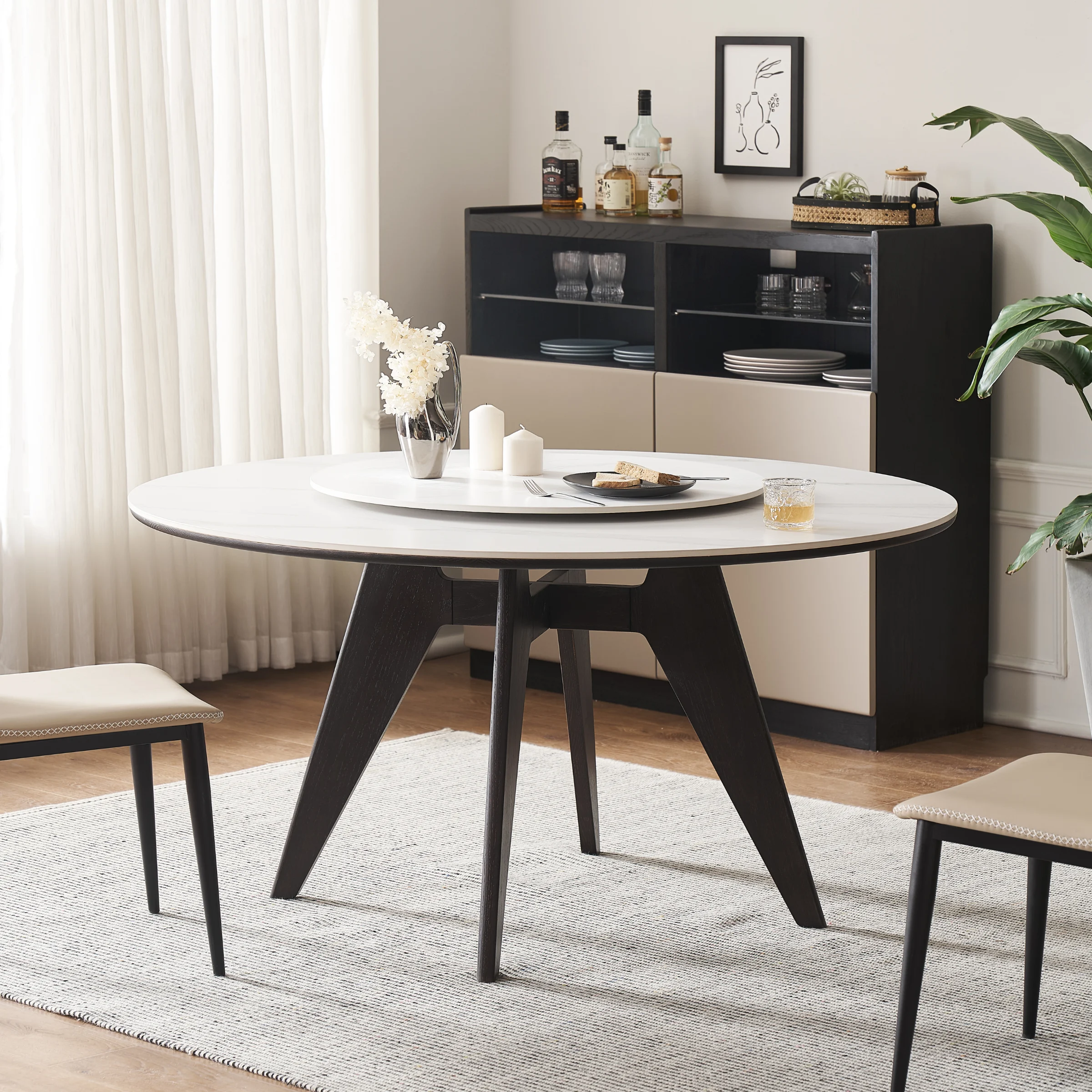 Solidwood Yelant Round Turntable Dining Table