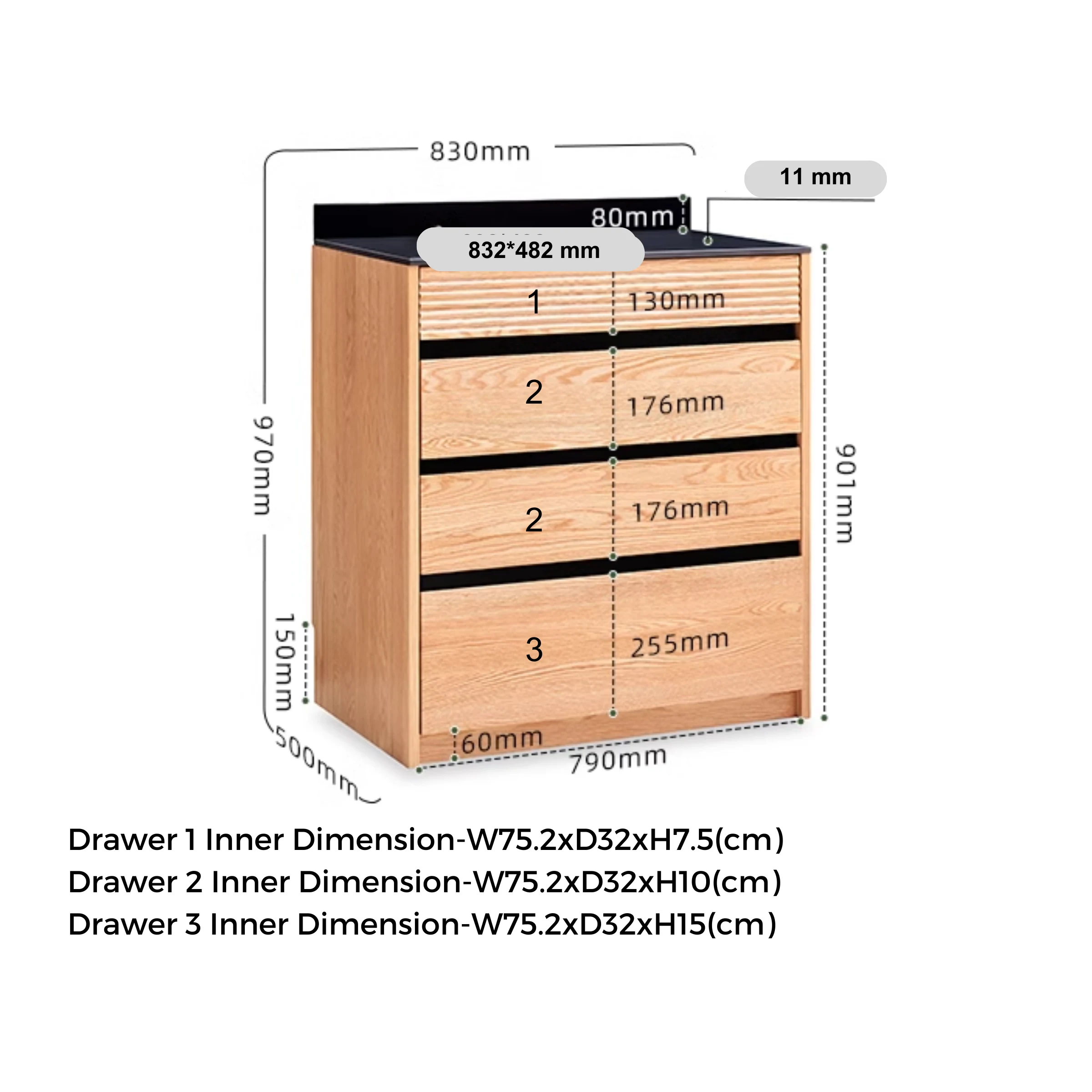 Solidwood Hemura Sideboard with 4 Drawers