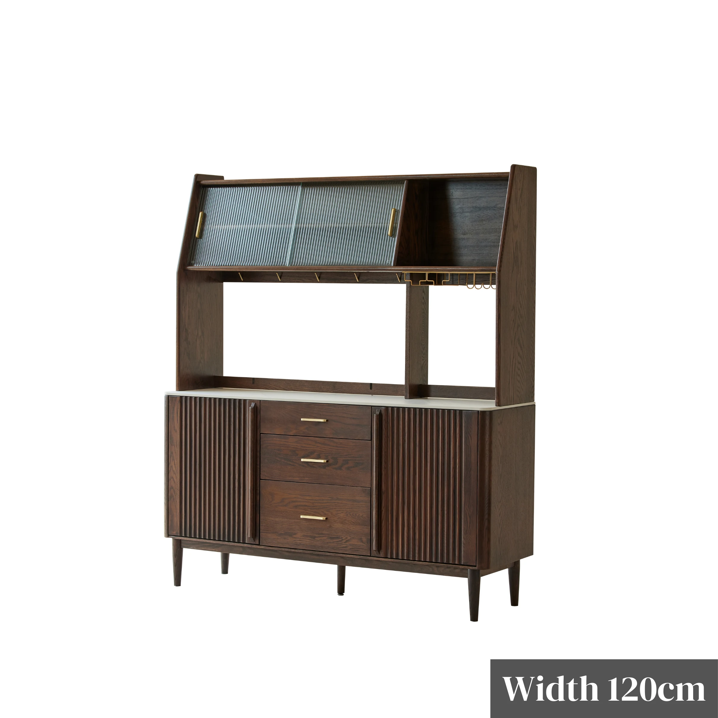 Solidwood Santa Rosa Sideboard with Sintered Stone Top & Hutch, 120x42x172cm, Walnut