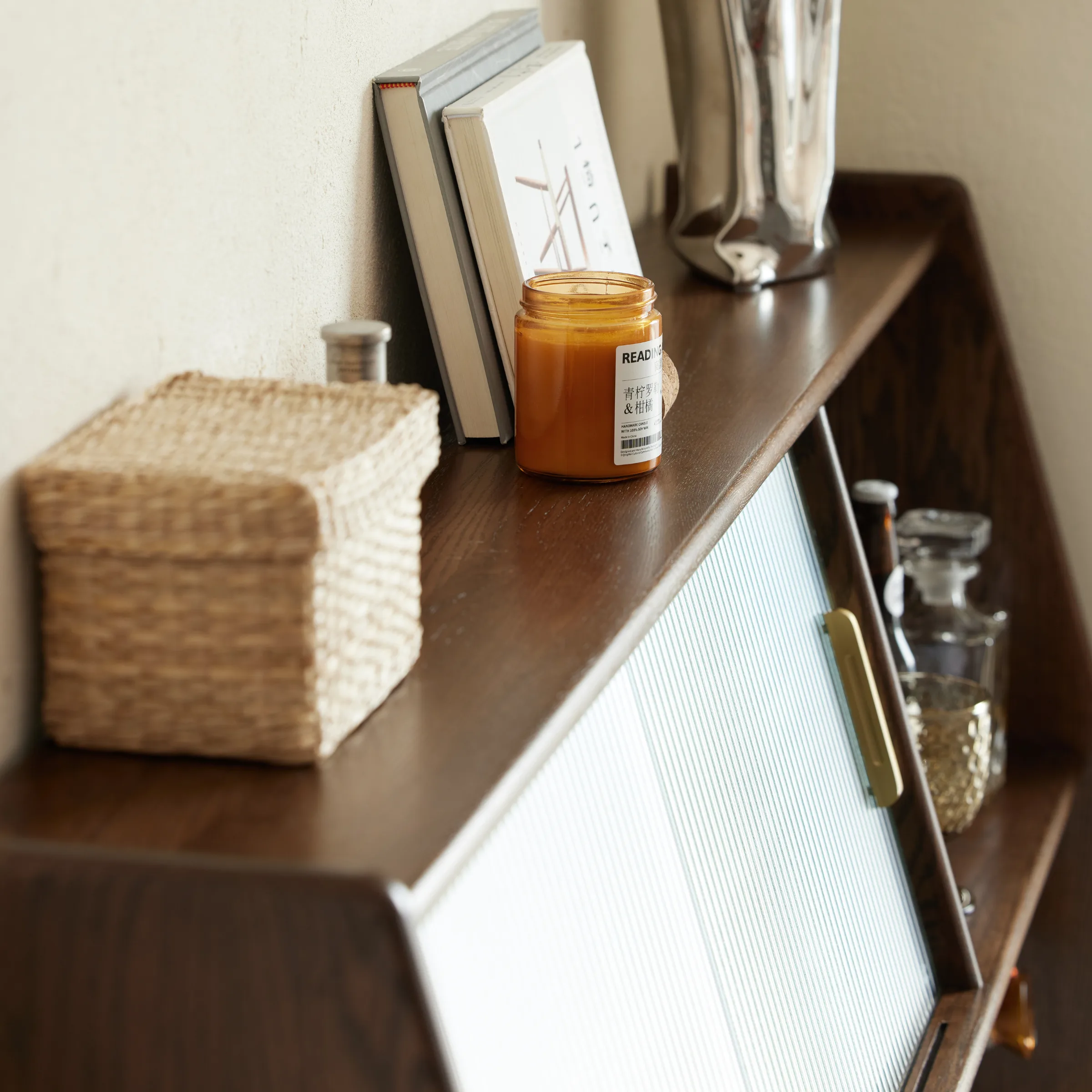 Solidwood Santa Rosa Sideboard with Sintered Stone Top & Hutch, 120x42x172cm, Walnut