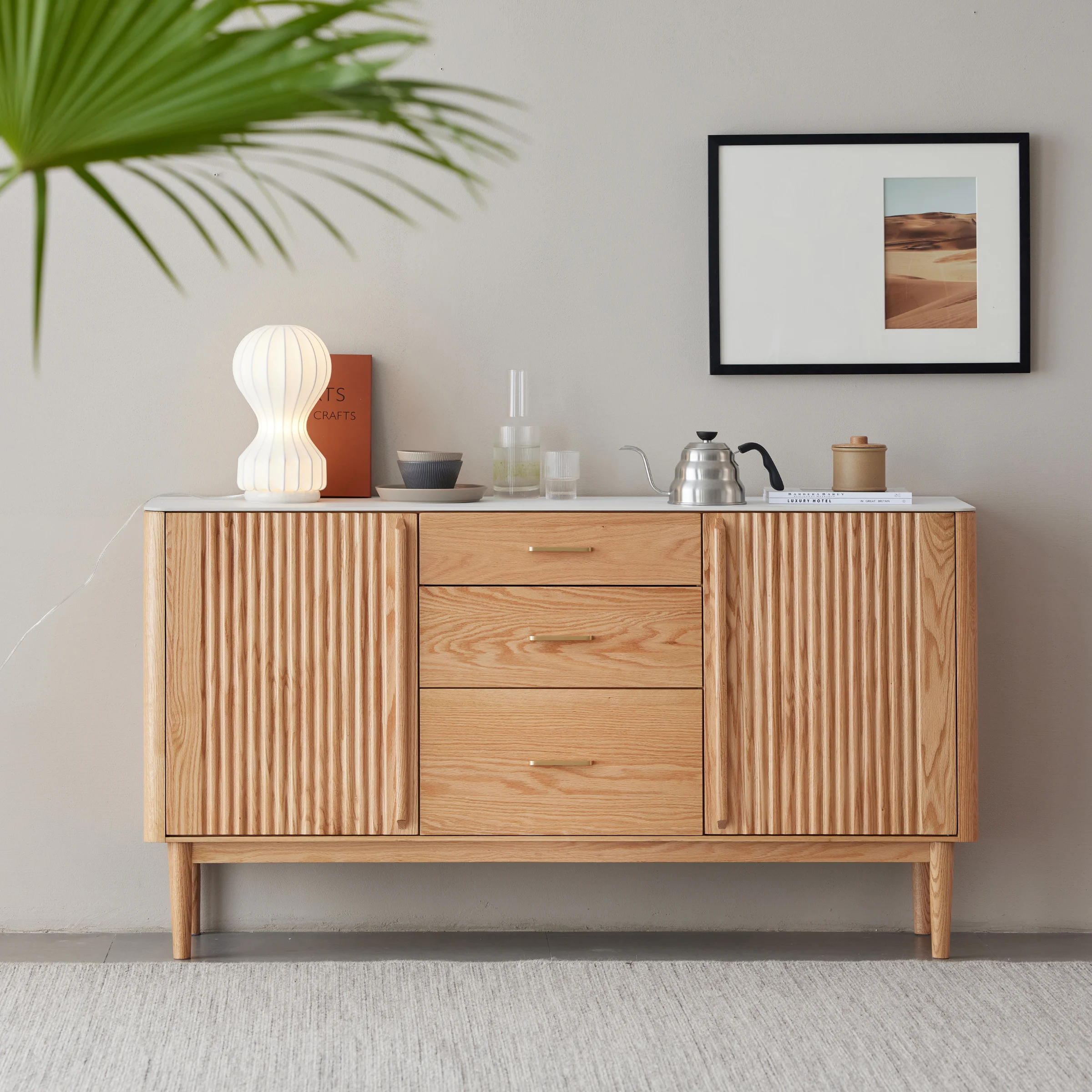 Solidwood Santa Rosa Sideboard with Sintered Stone Top, 150x42x81cm, Natural