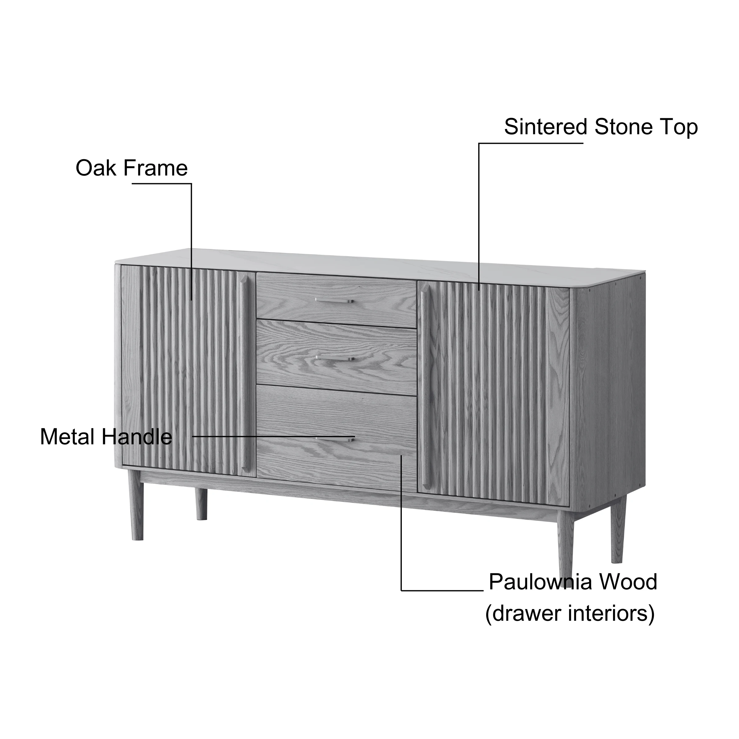 Solidwood Santa Rosa Sideboard with Sintered Stone Top, 150x42x81cm, Natural