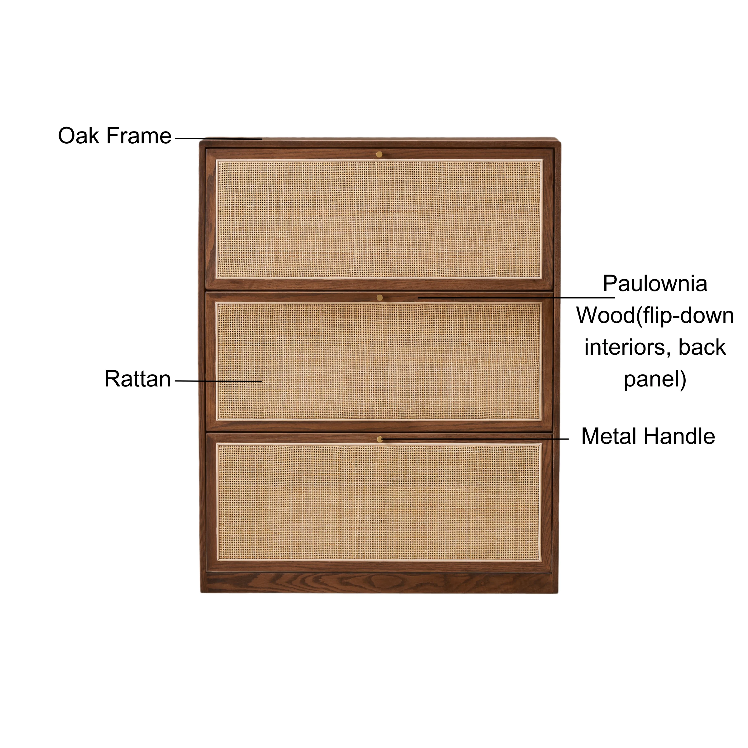 Solidwood Calamo Rattan Shoe Cabinet 88cm, Walnut