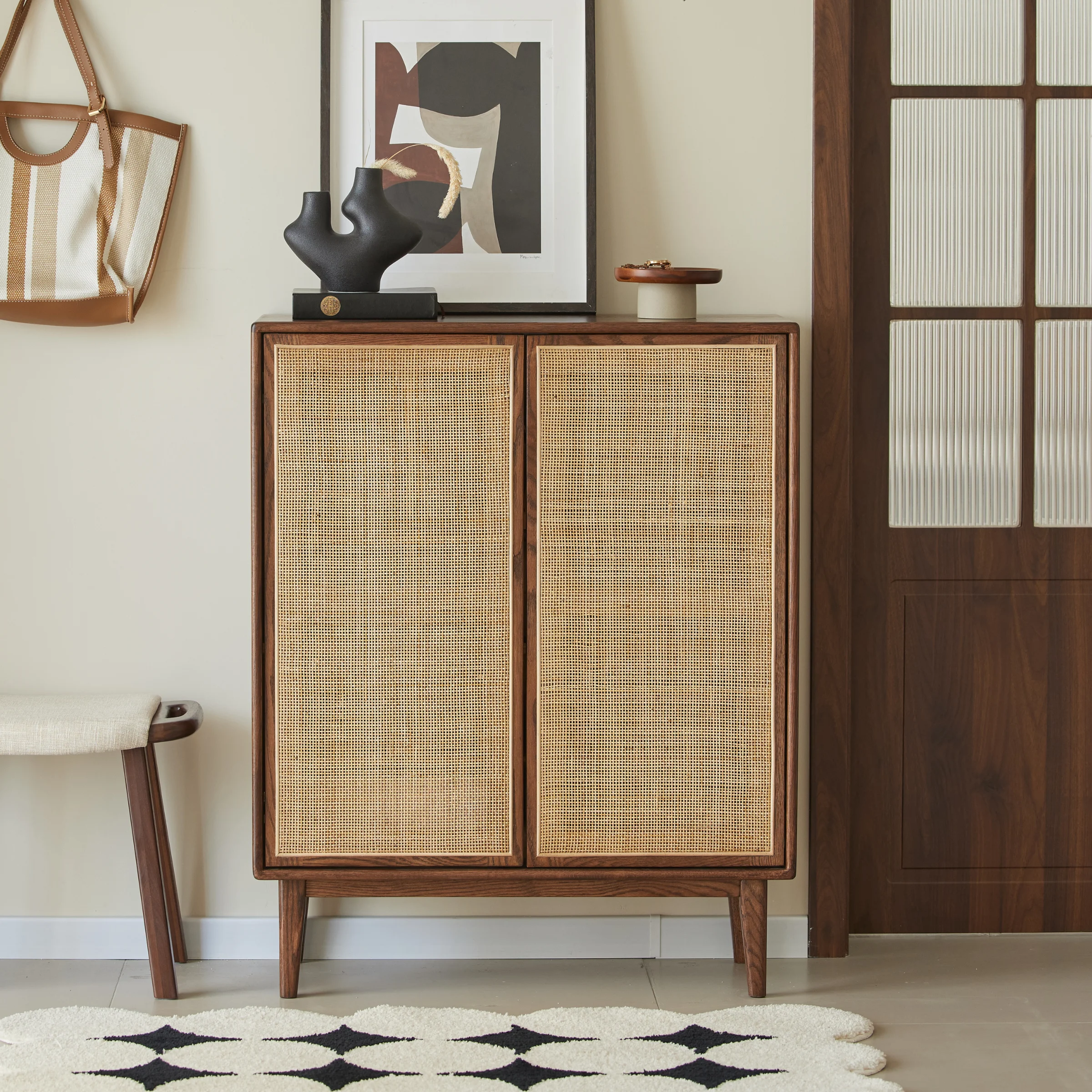 Solidwood Bailey Shoe Cabinet, 80x35cm, Walnut