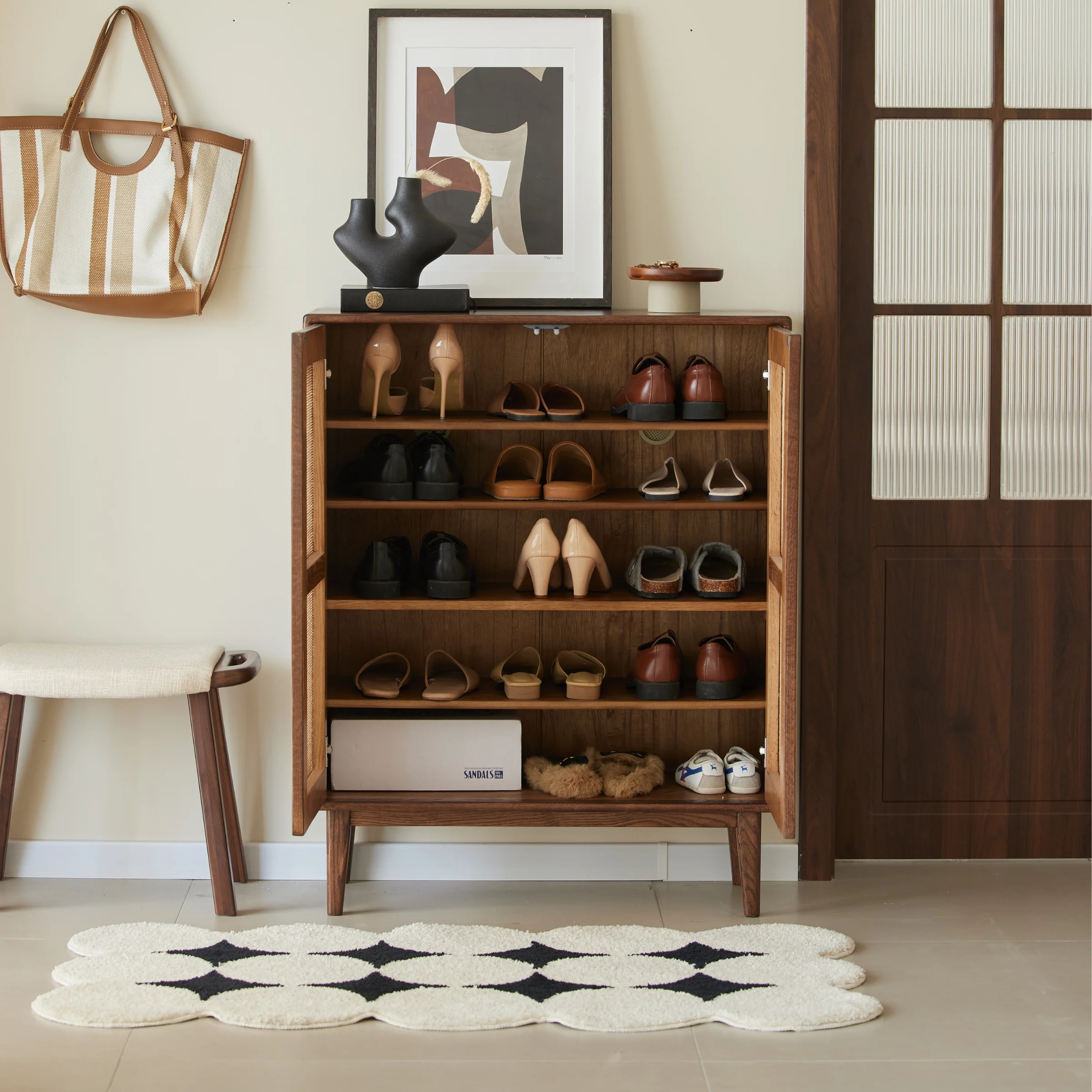 Solidwood Bailey Shoe Cabinet, 80x35cm, Walnut