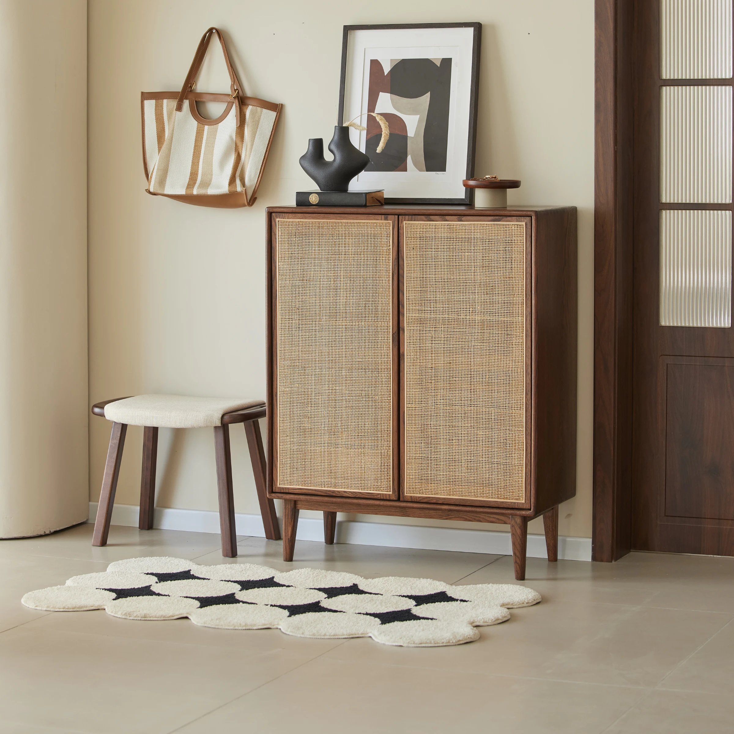 Solidwood Bailey Shoe Cabinet, 80x35cm, Walnut