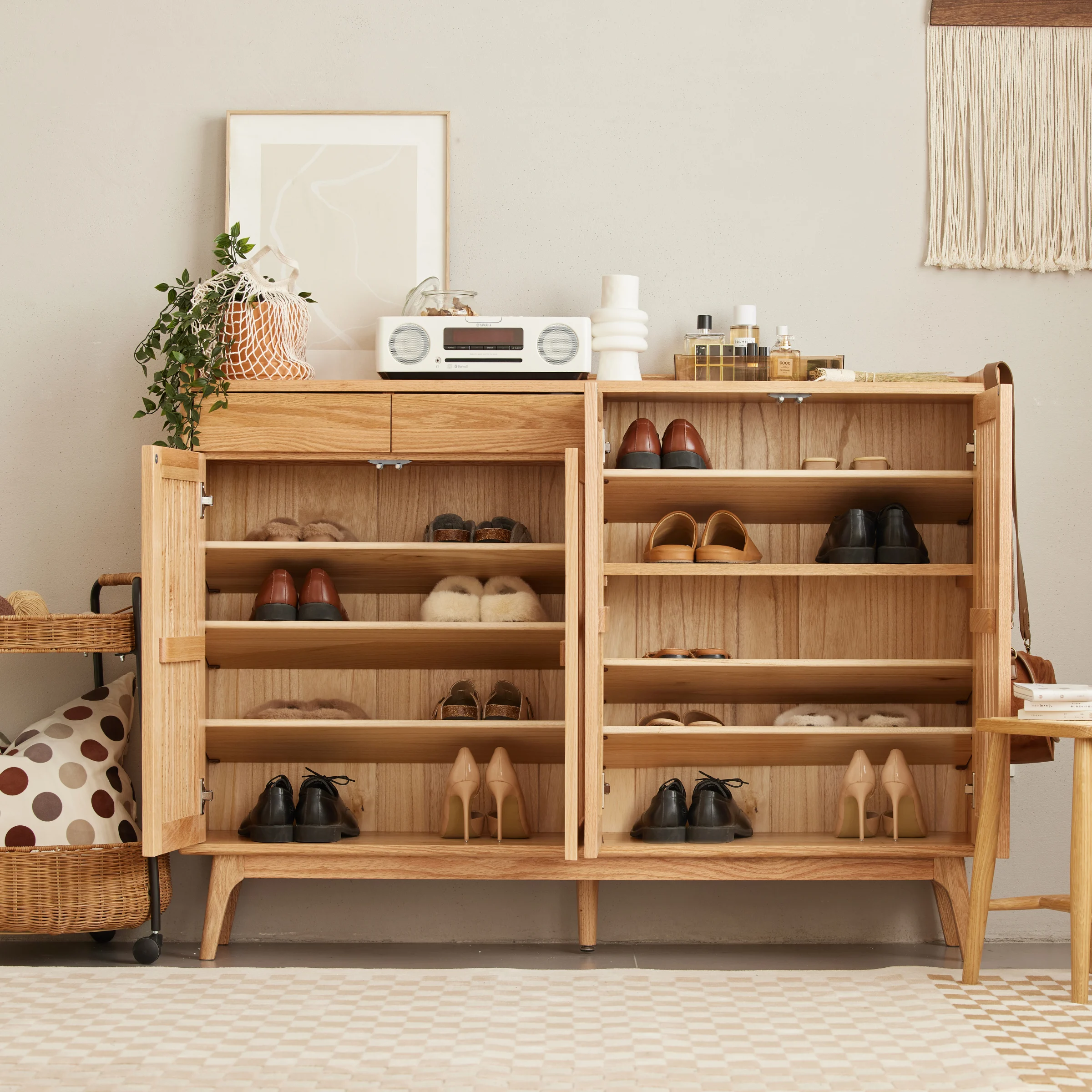 Solidwood Santa Rosa Shoe Cabinet with Drawers, 1.4m