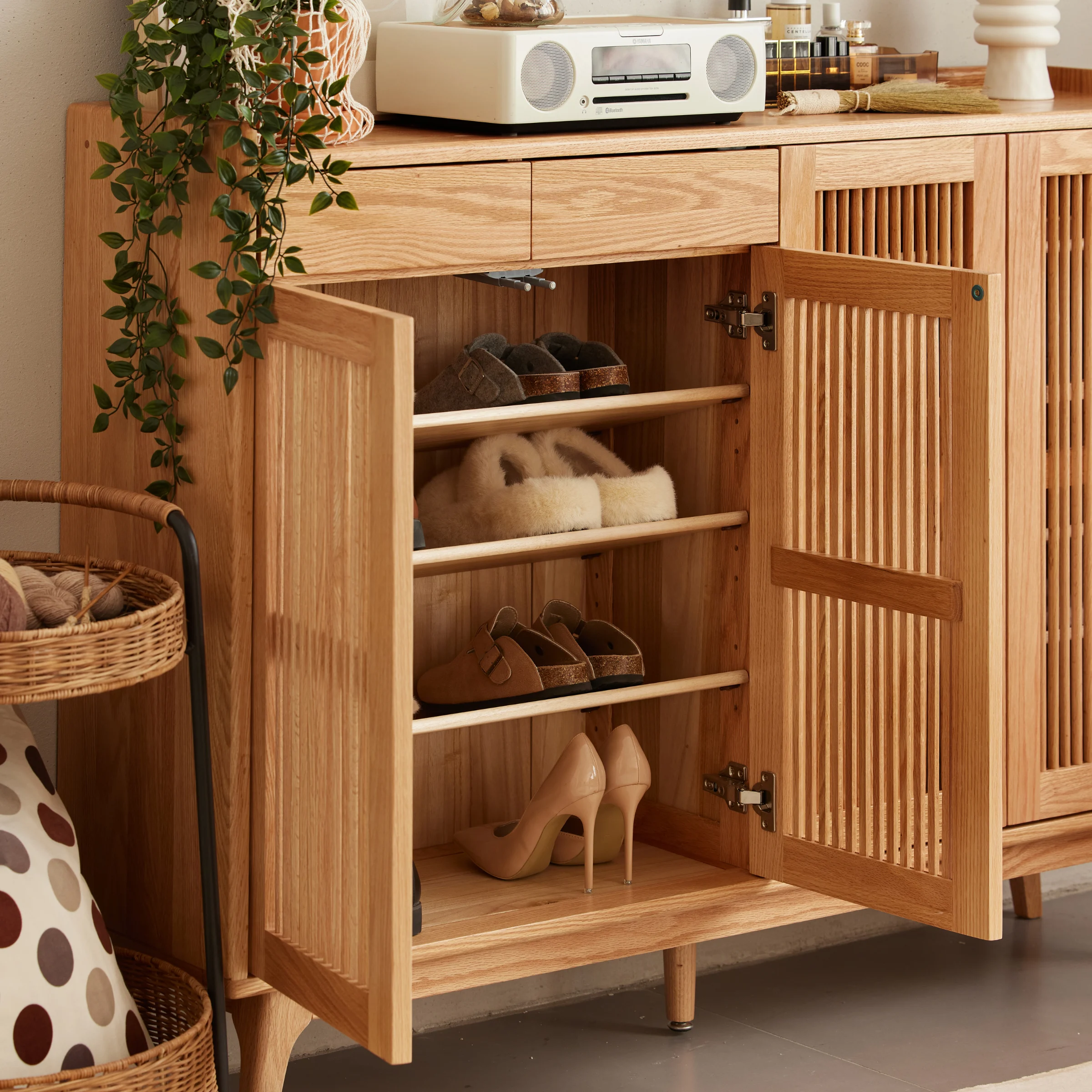 Solidwood Santa Rosa Shoe Cabinet with Drawers, 1.4m