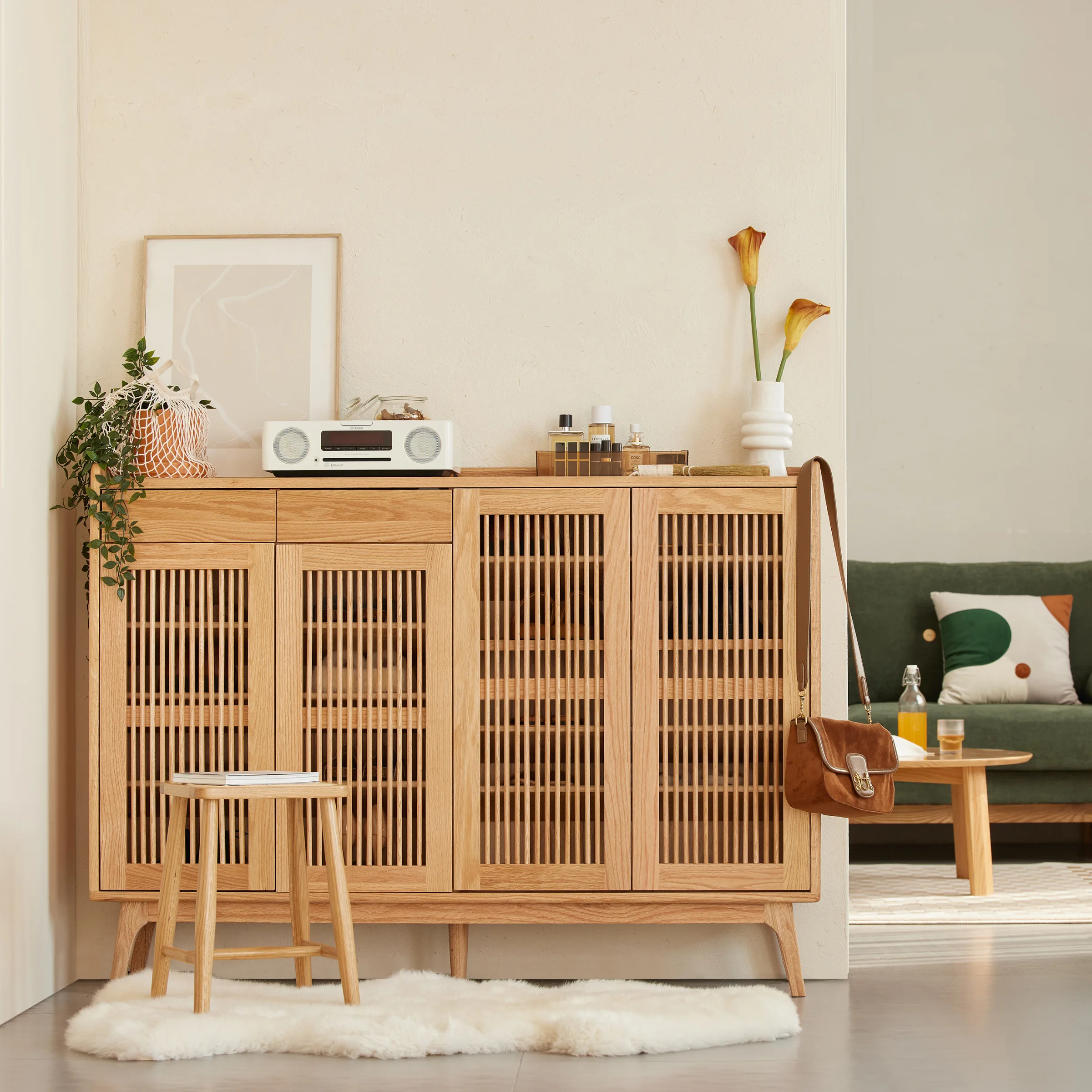Solidwood Santa Rosa Shoe Cabinet with Drawers, 1.4m